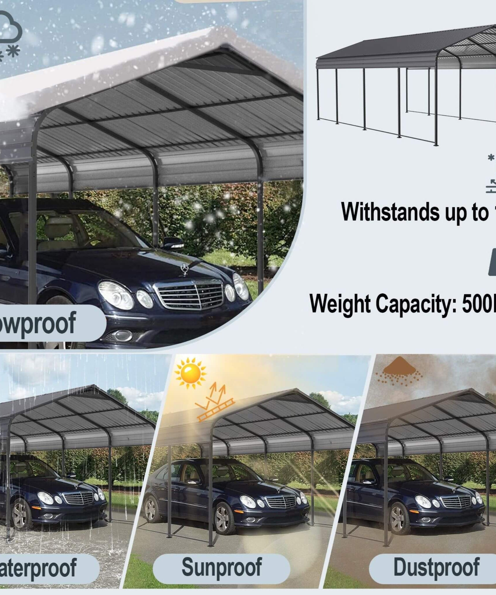 [12X20FT] Alora Heavy-Duty Metal Carport With Galvanized Steel Roof For Car, Boats And Trucks, Gray (SAK95562)