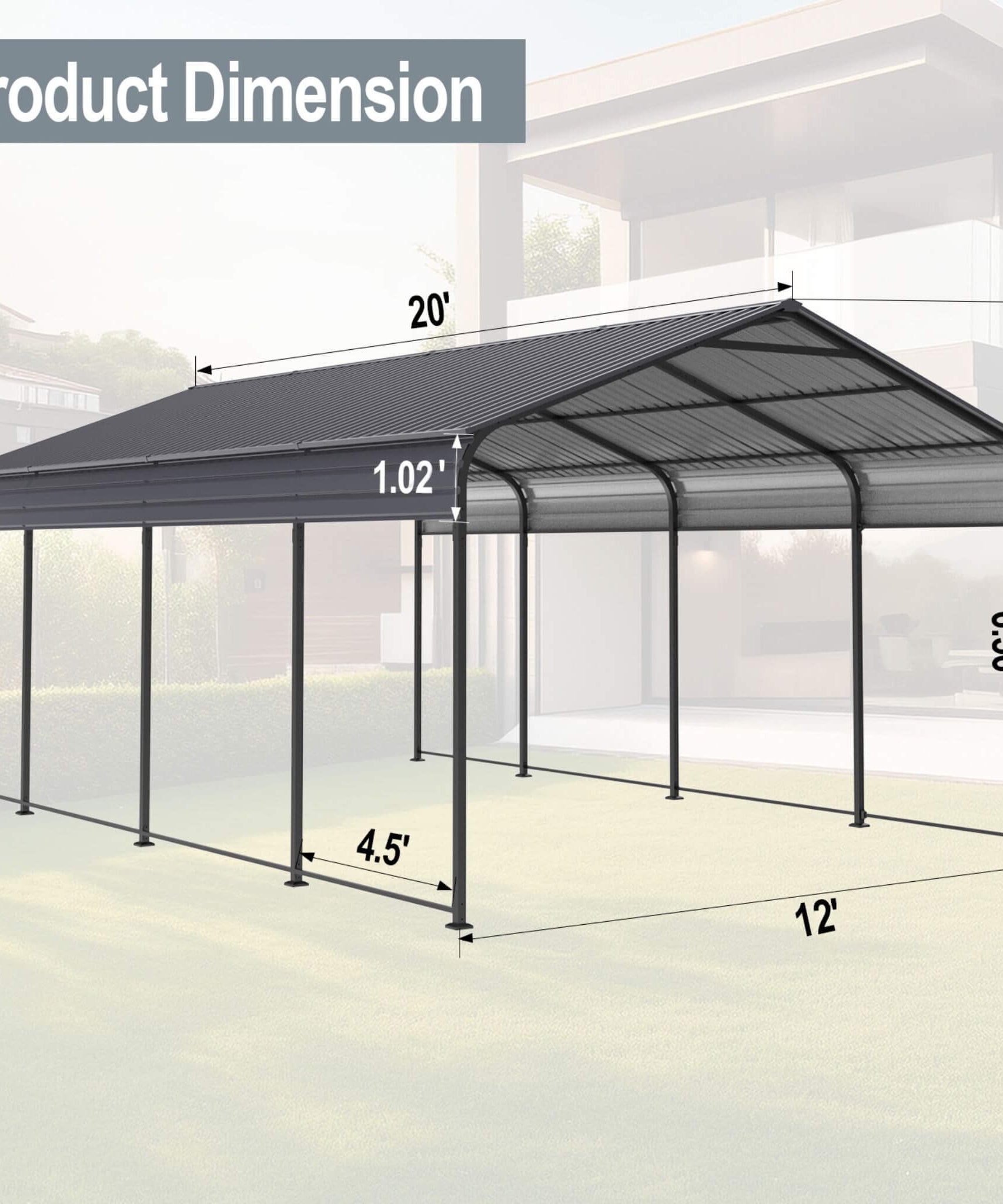 [12X20FT] Alora Heavy-Duty Metal Carport With Galvanized Steel Roof For Car, Boats And Trucks, Gray (SAK95562)