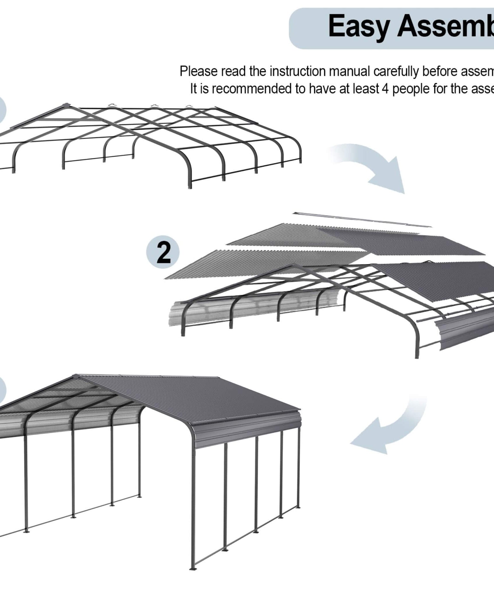 [12X20FT] Alora Heavy-Duty Metal Carport With Galvanized Steel Roof For Car, Boats And Trucks, Gray (SAK95562)