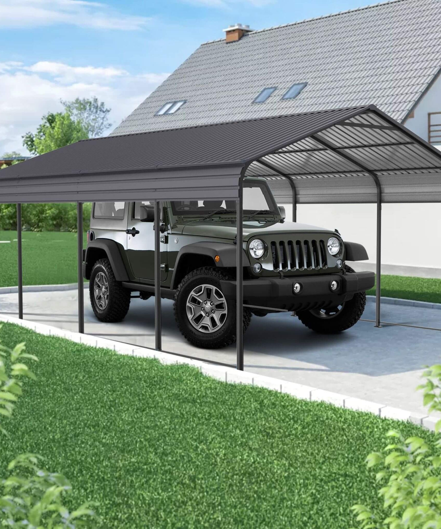 [12X20FT] Alora Heavy-Duty Metal Carport With Galvanized Steel Roof For Car, Boats And Trucks, Gray (SAK95562)