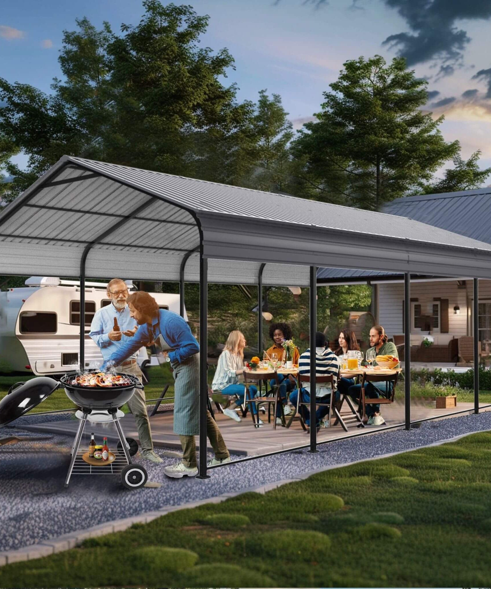 [12X20FT] Alora Heavy-Duty Metal Carport With Galvanized Steel Roof For Car, Boats And Trucks, Gray (SAK95562)