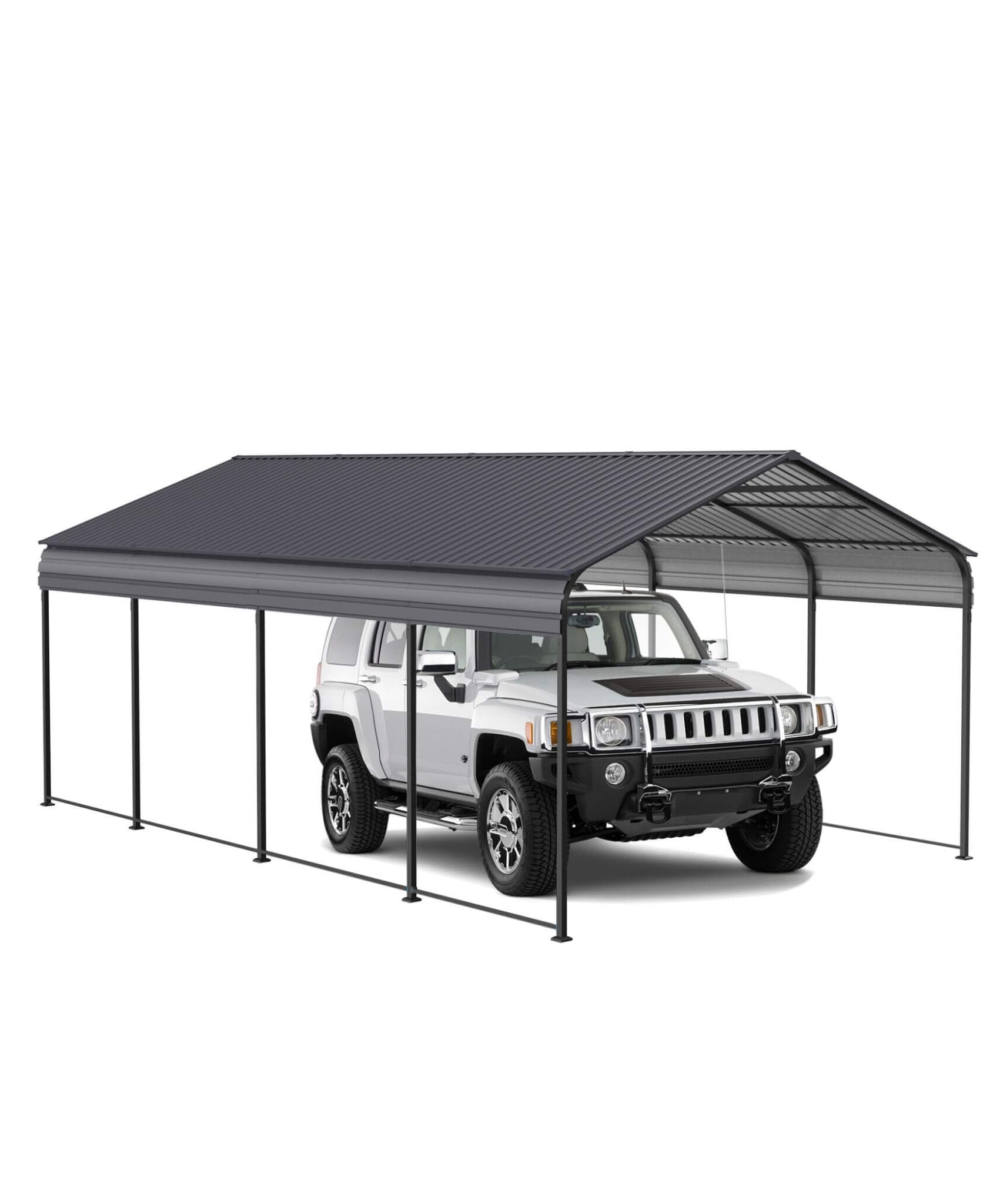 [12X20FT] Alora Heavy-Duty Metal Carport With Galvanized Steel Roof For Car, Boats And Trucks, Gray (SAK95562)