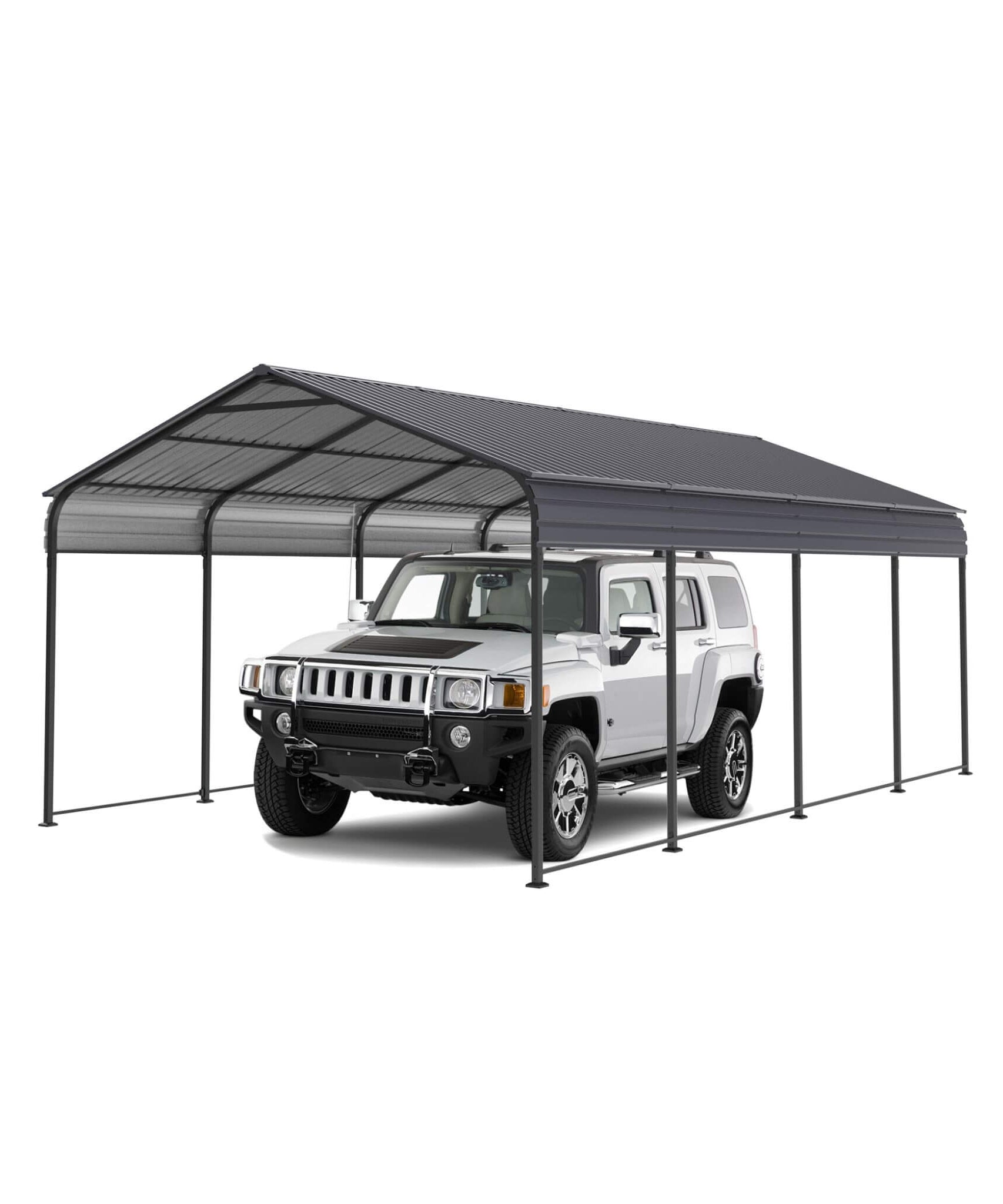 [12X20FT] Alora Heavy-Duty Metal Carport With Galvanized Steel Roof For Car, Boats And Trucks, Gray (SAK95562)