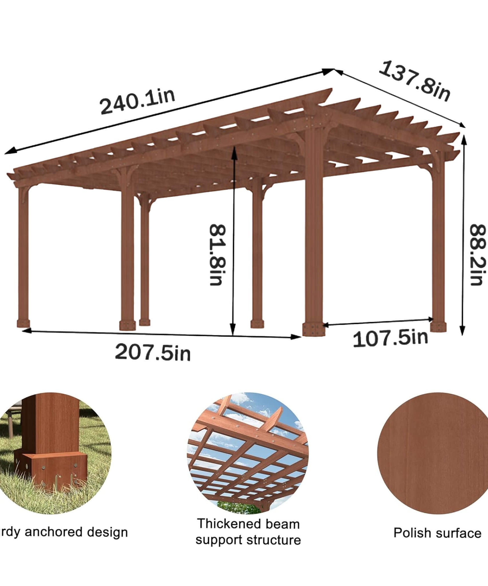 Alora Outdoor Cedar Wood Patio Pergola With Slatted Trellis Roof (SAK92150)