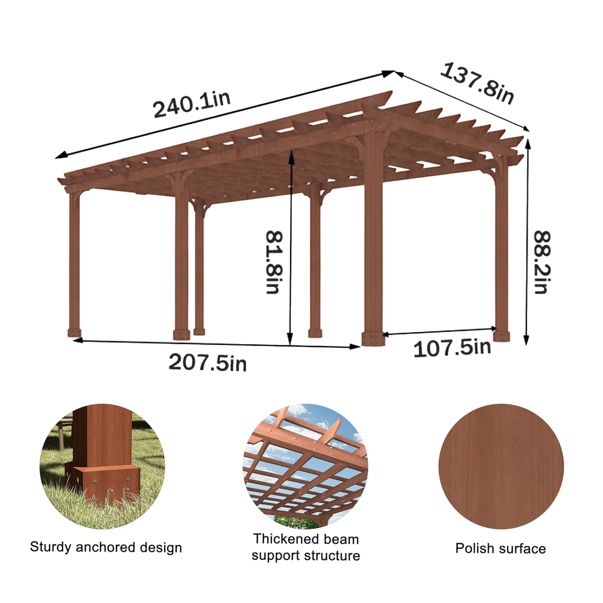 Alora Outdoor Cedar Wood Patio Pergola With Slatted Trellis Roof (SAK92150)