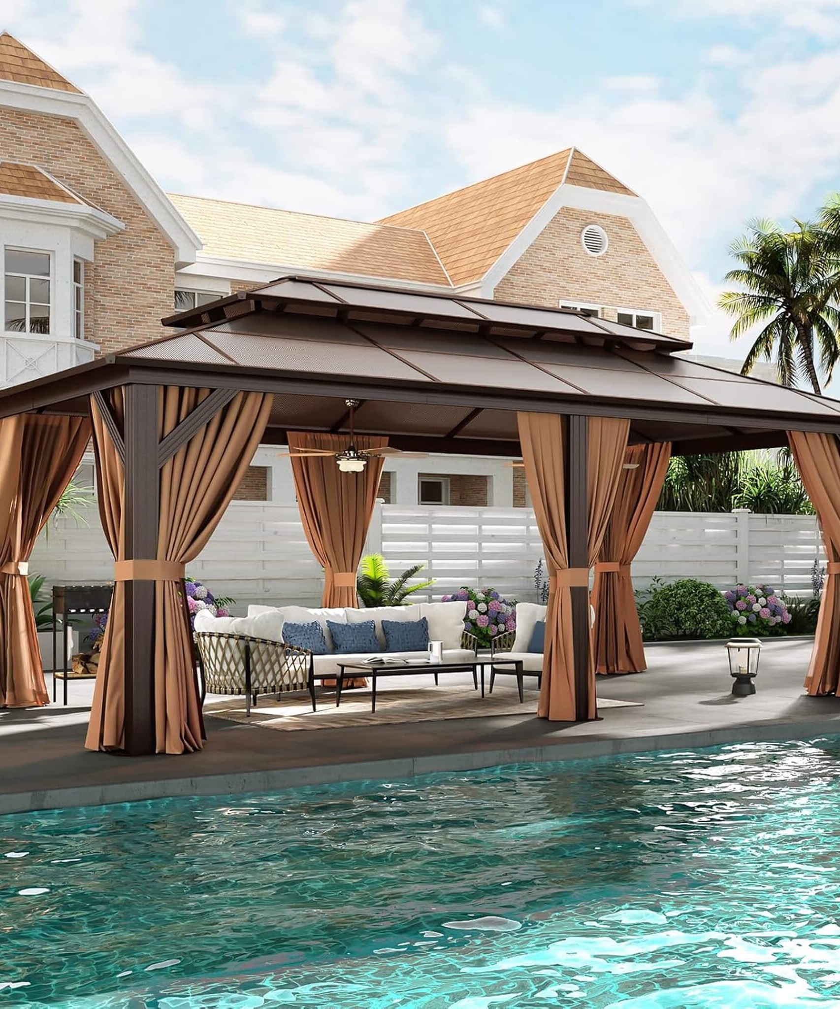 [12X20FT] Alora Premium Aluminum Outdoor Polycarbonate Hardtop Gazebo With Netting & Curtains (SAK36580)