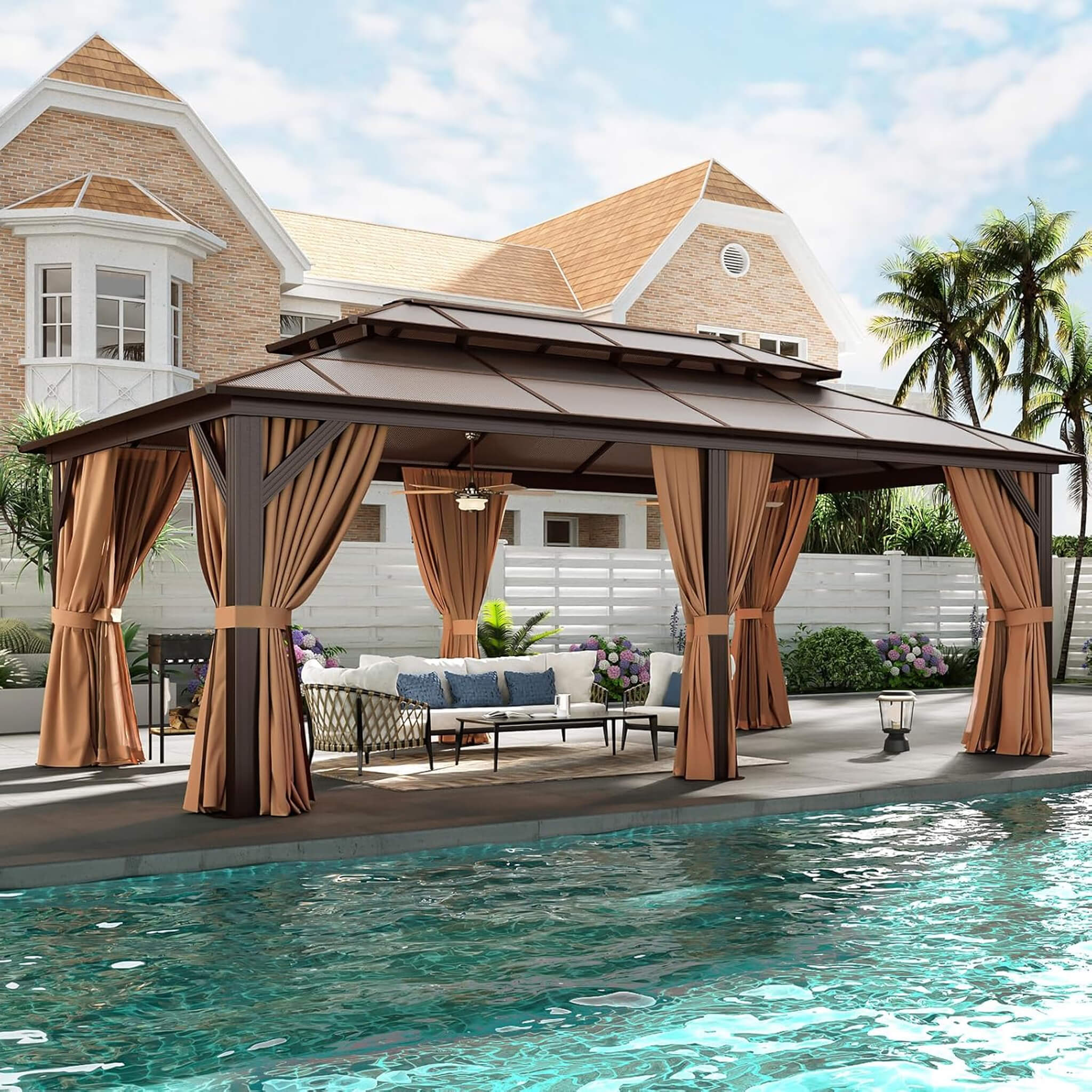 [12X20FT] Alora Premium Aluminum Outdoor Polycarbonate Hardtop Gazebo With Netting & Curtains (SAK36580)