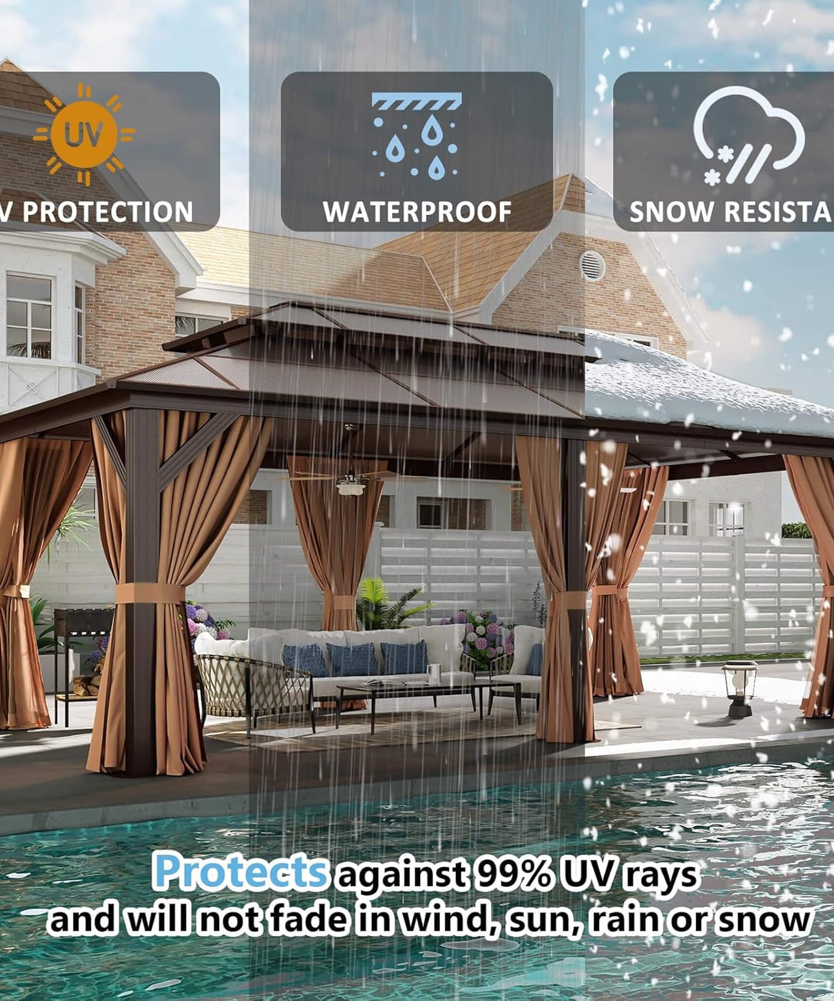 [12X20FT] Alora Premium Aluminum Outdoor Polycarbonate Hardtop Gazebo With Netting & Curtains (SAK36580)