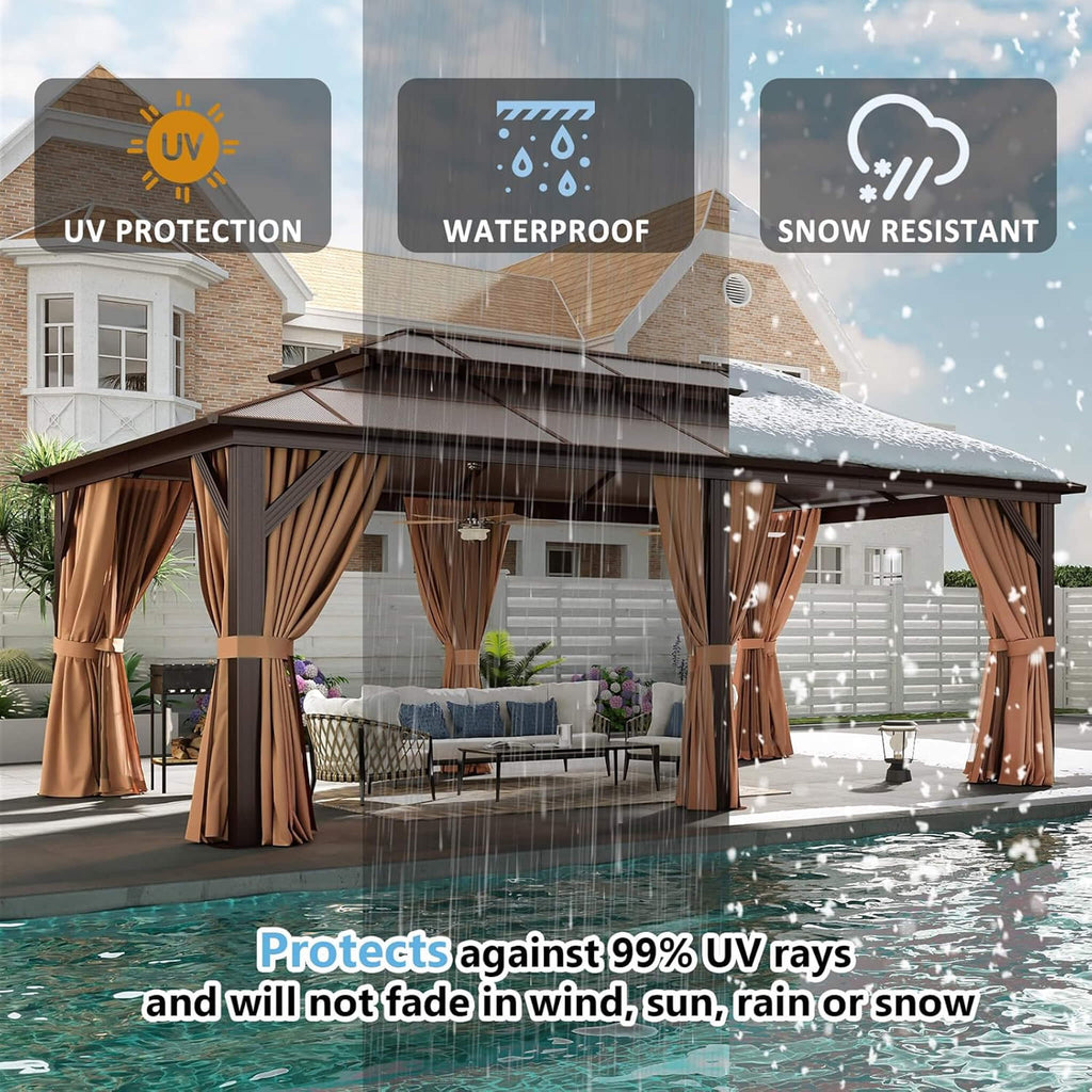 [12X20FT] Alora Premium Aluminum Outdoor Polycarbonate Hardtop Gazebo With Netting & Curtains (SAK36580)