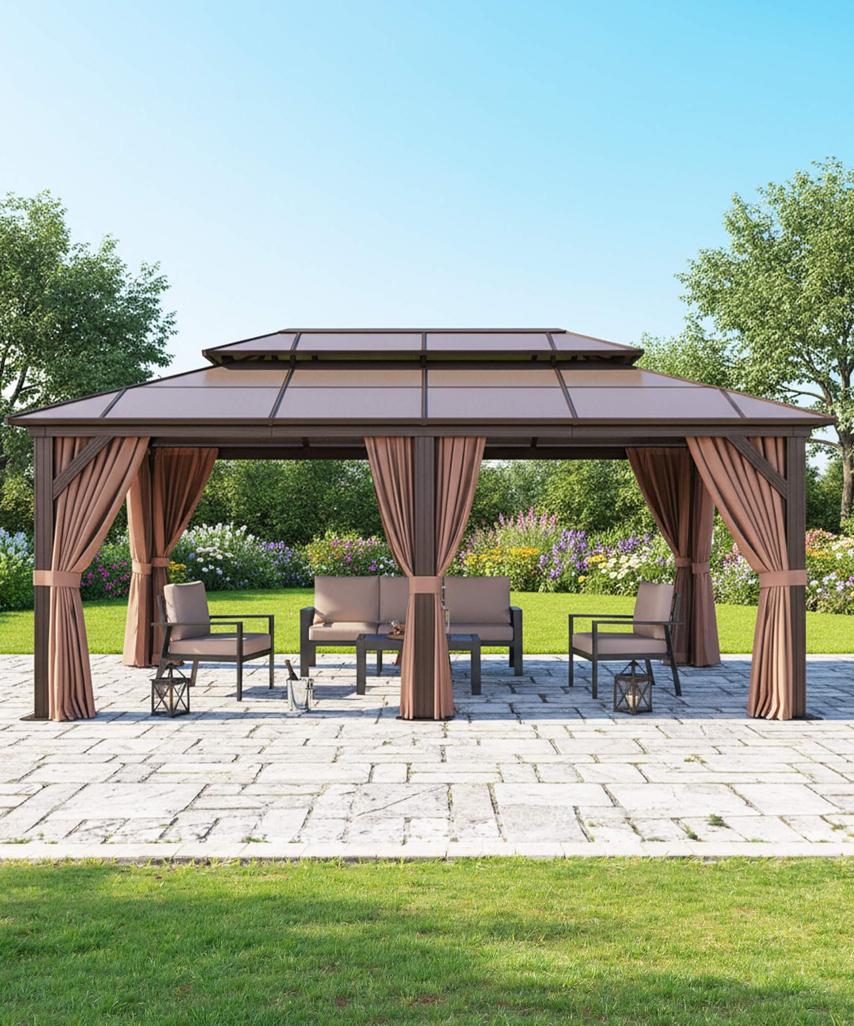 [12X20FT] Alora Premium Aluminum Outdoor Polycarbonate Hardtop Gazebo With Netting & Curtains (SAK36580)