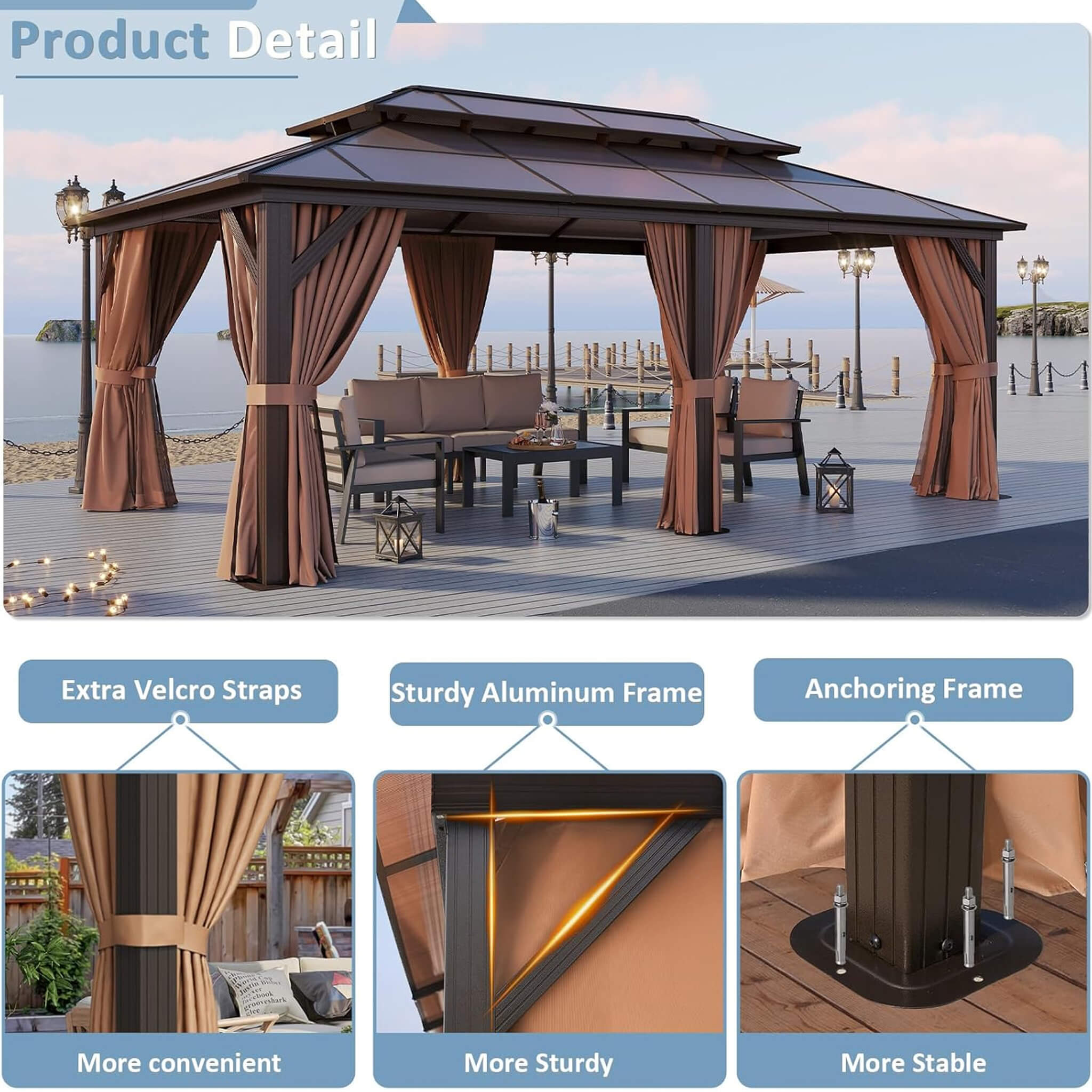 [12X20FT] Alora Premium Aluminum Outdoor Polycarbonate Hardtop Gazebo With Netting & Curtains (SAK36580)