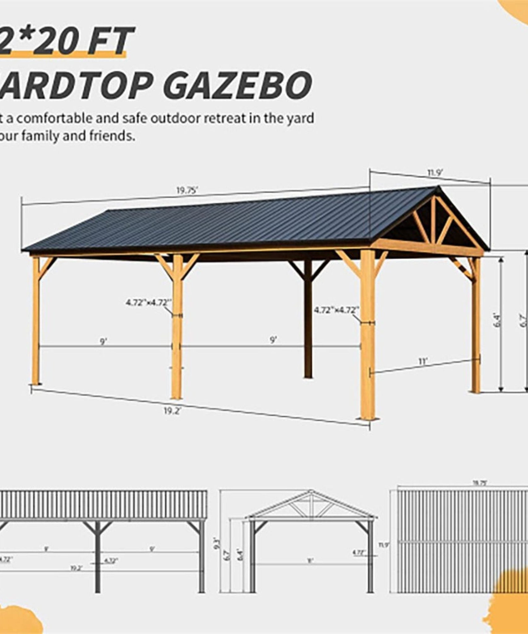 [12X20FT] Alora Premium Outdoor Double-Layer Galvanized Steel Hardtop Gazebo For Patio (SAK46095)