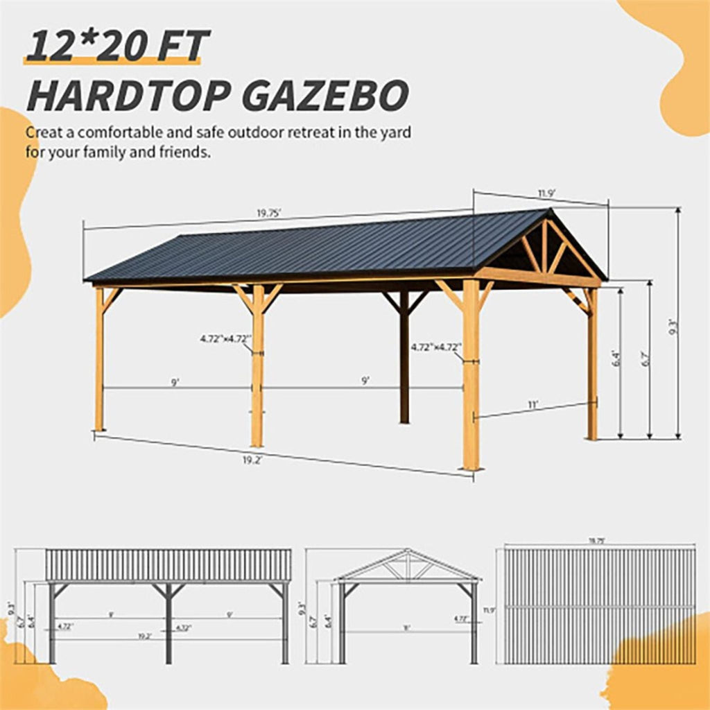 [12X20FT] Alora Premium Outdoor Double-Layer Galvanized Steel Hardtop Gazebo For Patio (SAK46095)