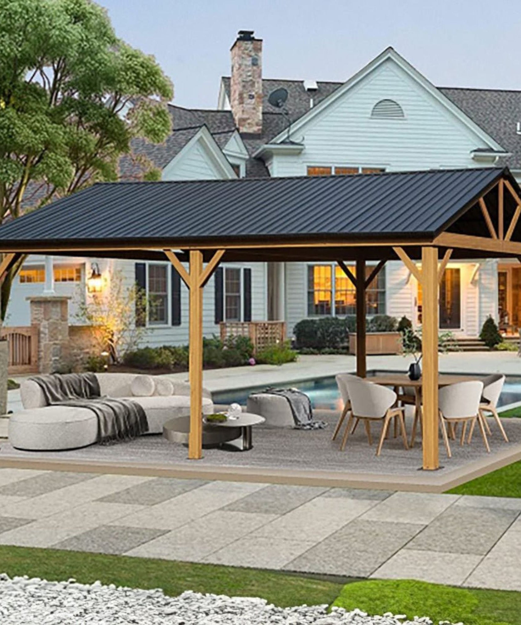 [12X20FT] Alora Premium Outdoor Double-Layer Galvanized Steel Hardtop Gazebo For Patio (SAK46095)