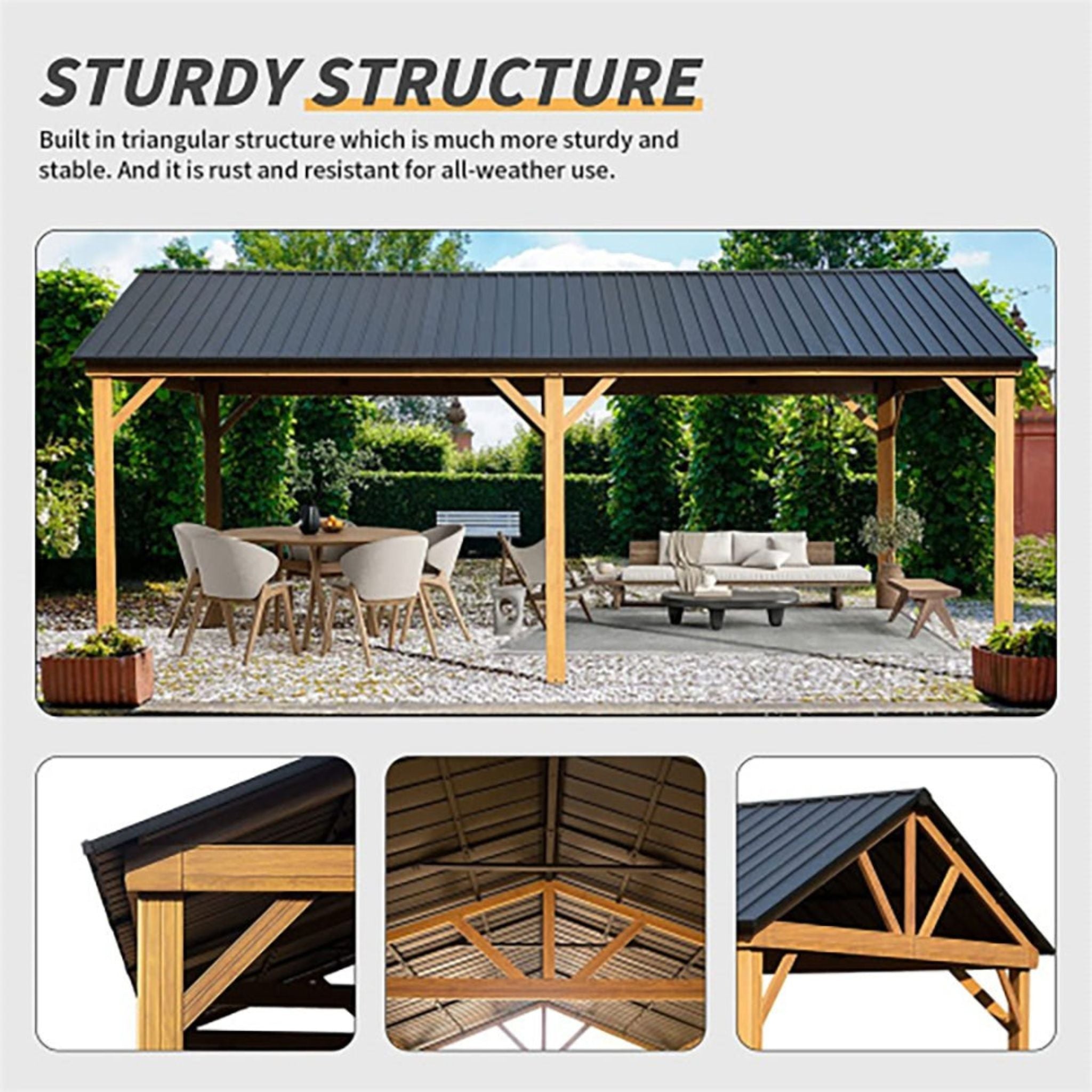 [12X20FT] Alora Premium Outdoor Double-Layer Galvanized Steel Hardtop Gazebo For Patio (SAK46095)