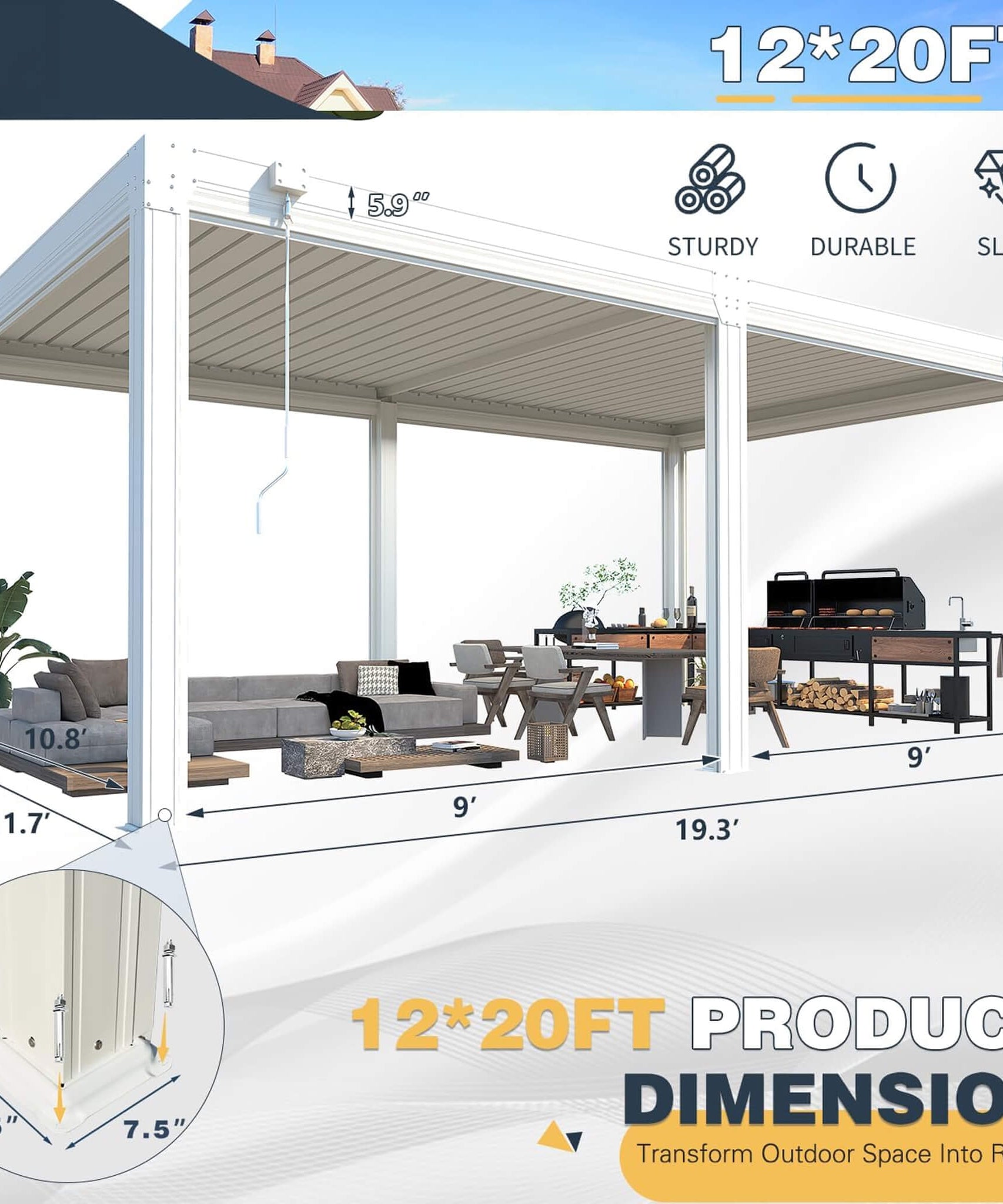 Alora Louvered Aluminum Pergola With Adjustable Roof And Pull-Down Screens (SAK46817)