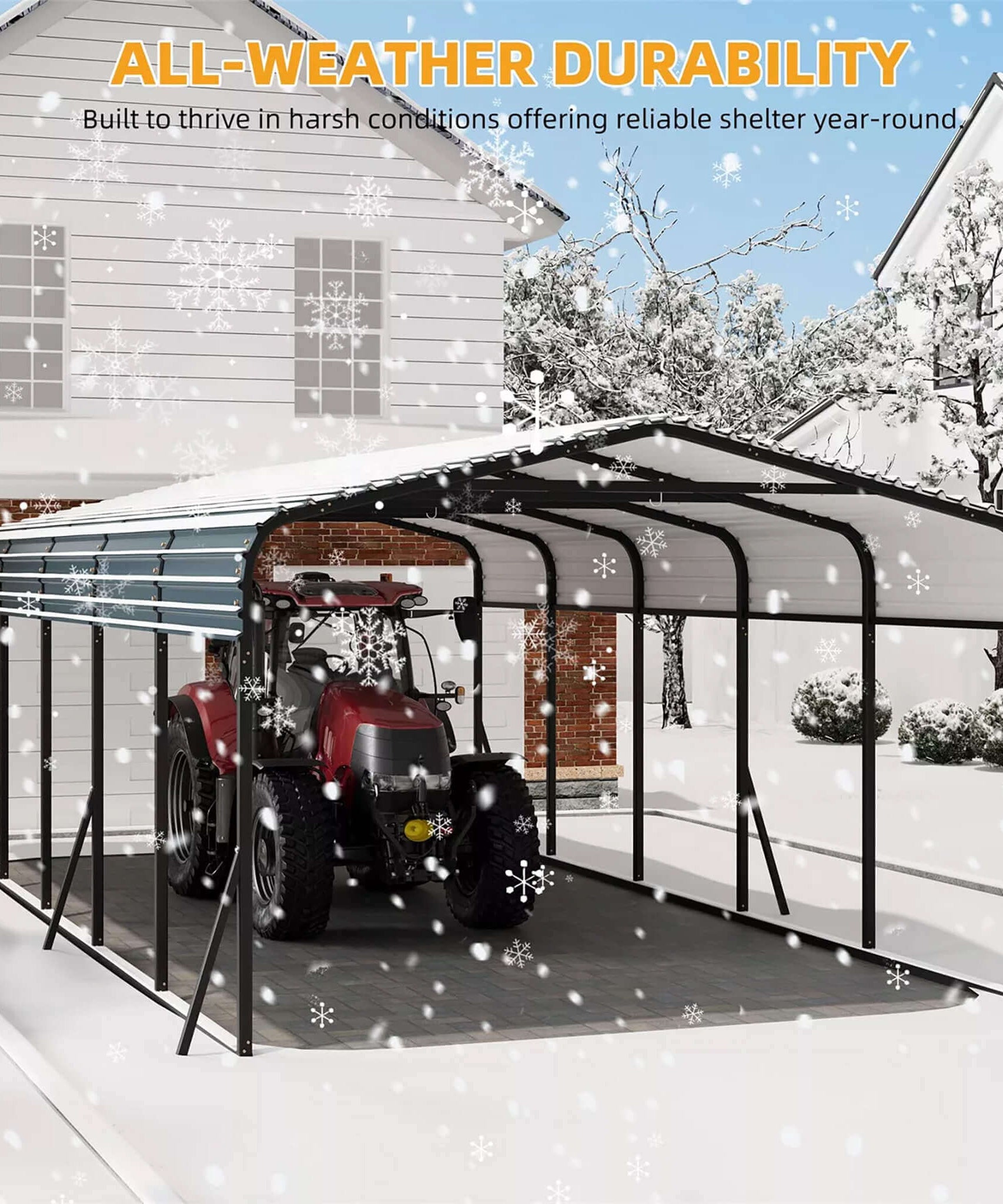 [12X24FT] Alora Large Heavy-Duty Outdoor Metal Carport Kit With Galvanized Steel Roof (SAK53849)