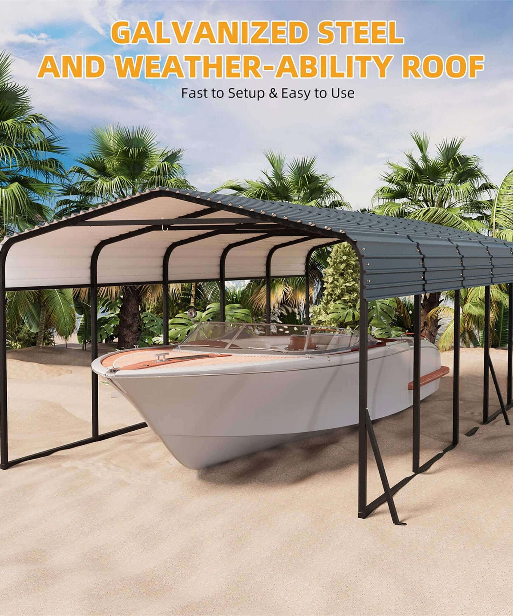 [12X24FT] Alora Large Heavy-Duty Outdoor Metal Carport Kit With Galvanized Steel Roof (SAK53849)