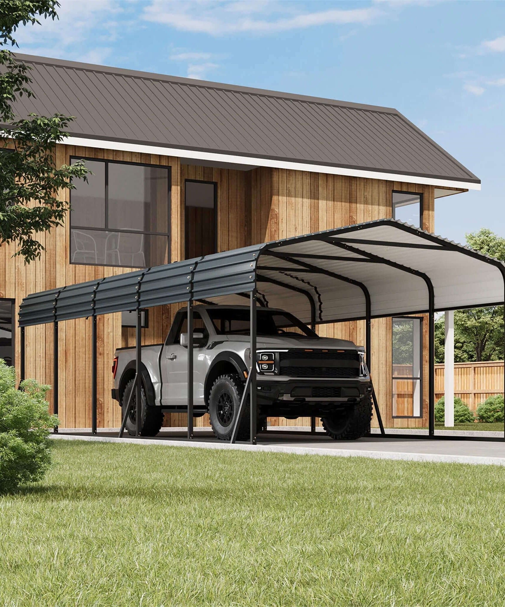 [12X24FT] Alora Large Heavy-Duty Outdoor Metal Carport Kit With Galvanized Steel Roof (SAK53849)