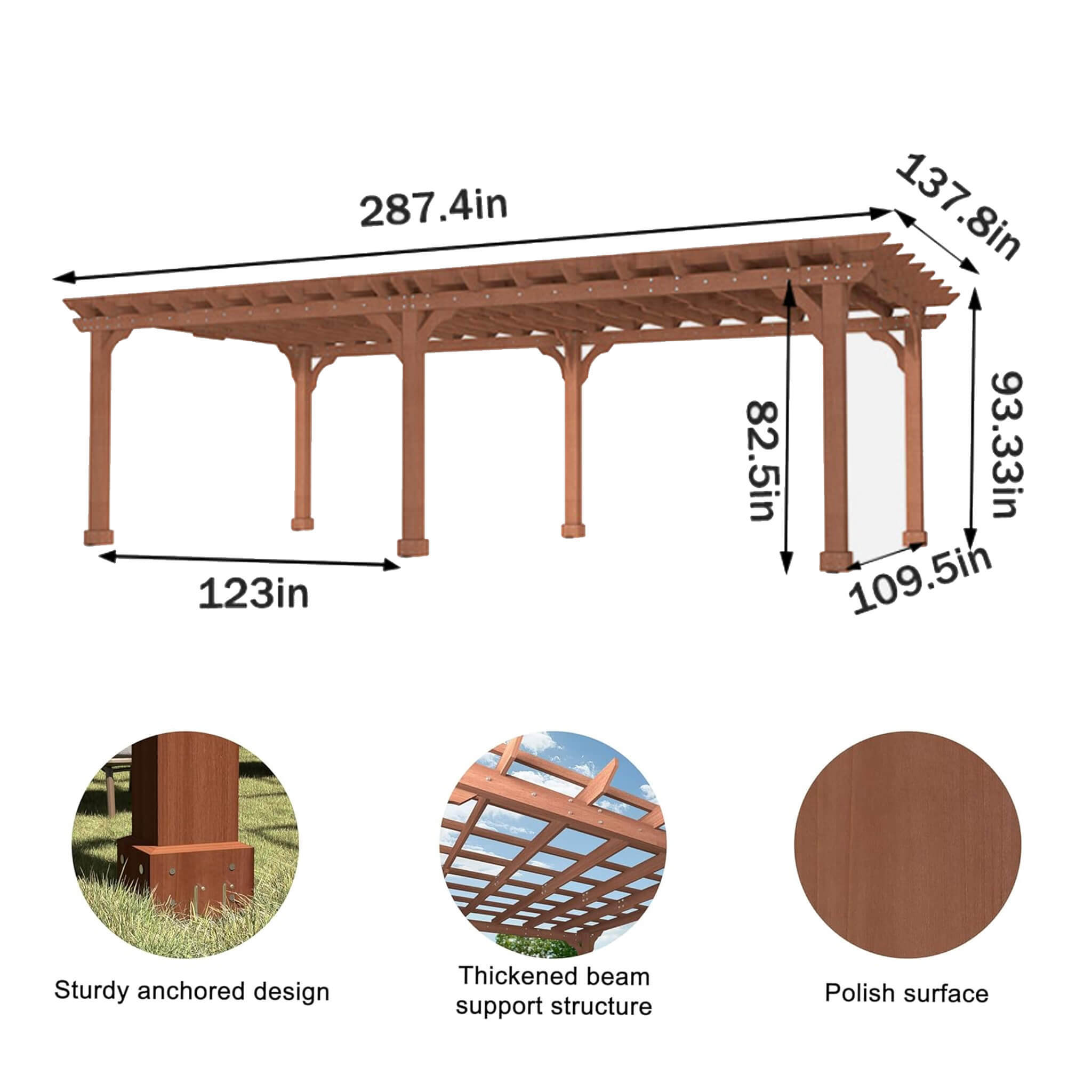 Alora Outdoor Cedar Wood Patio Pergola With Slatted Trellis Roof (SAK92150)