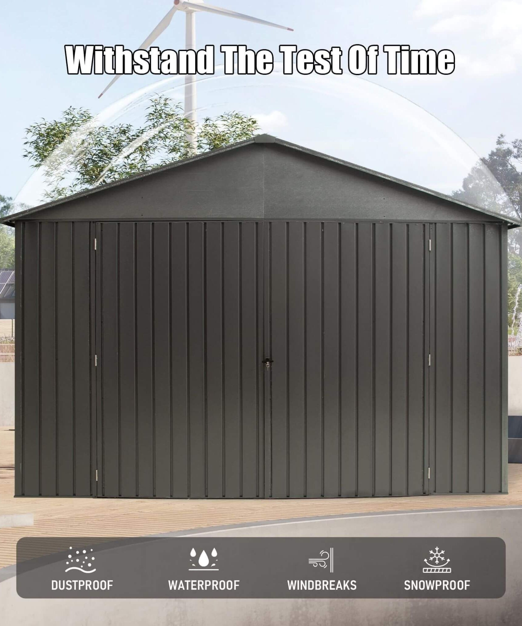 [12X25FT] Alora Extra Large Heavy-Duty Outdoor Metal Carport Garage Shed With Lockable Double Hinged Doors (SAK34153)