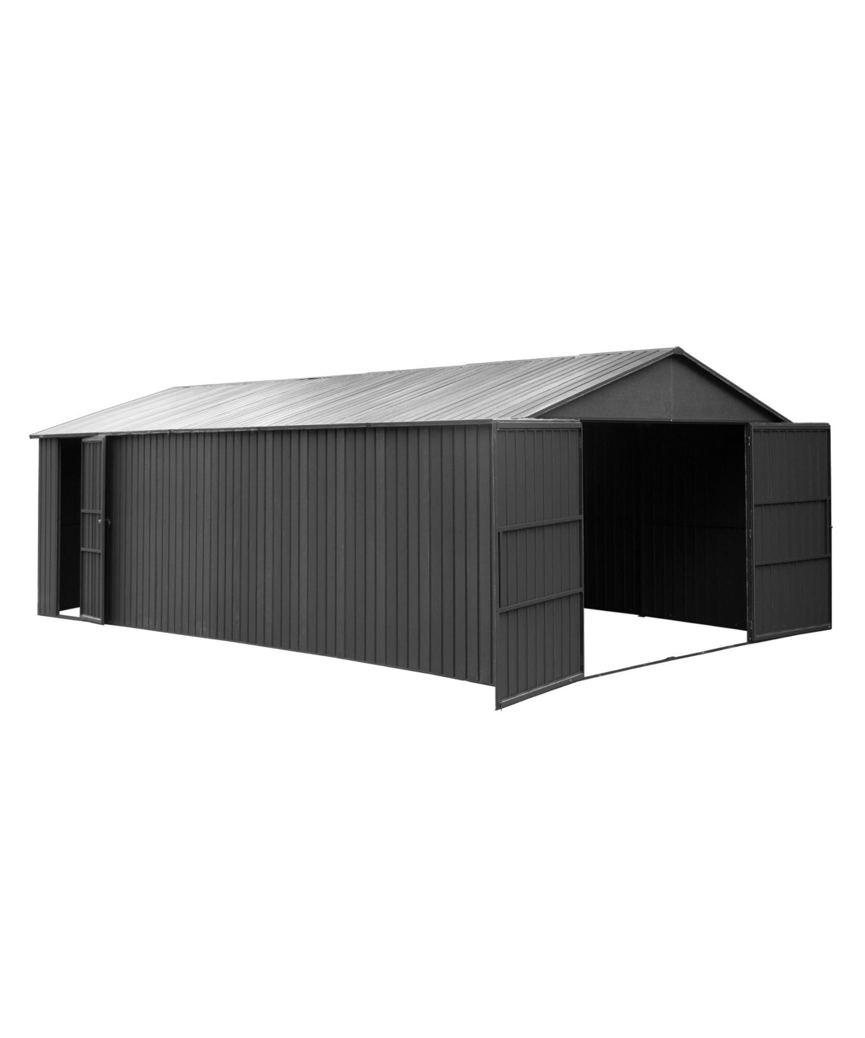 [12X25FT] Alora Extra Large Heavy-Duty Outdoor Metal Carport Garage Shed With Lockable Double Hinged Doors (SAK34153)