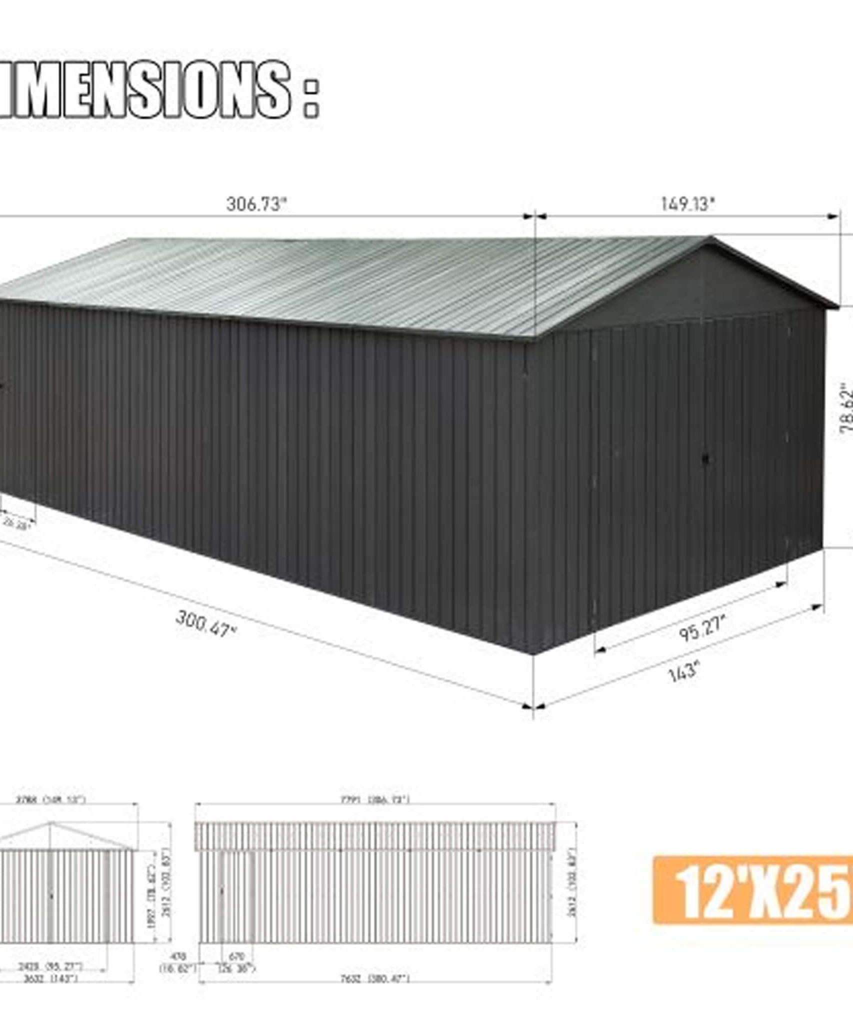 Extra-Large Outdoor Heavy-Duty Metal Garage Shed With Lockable Doors [No Floor] (SAK14093)
