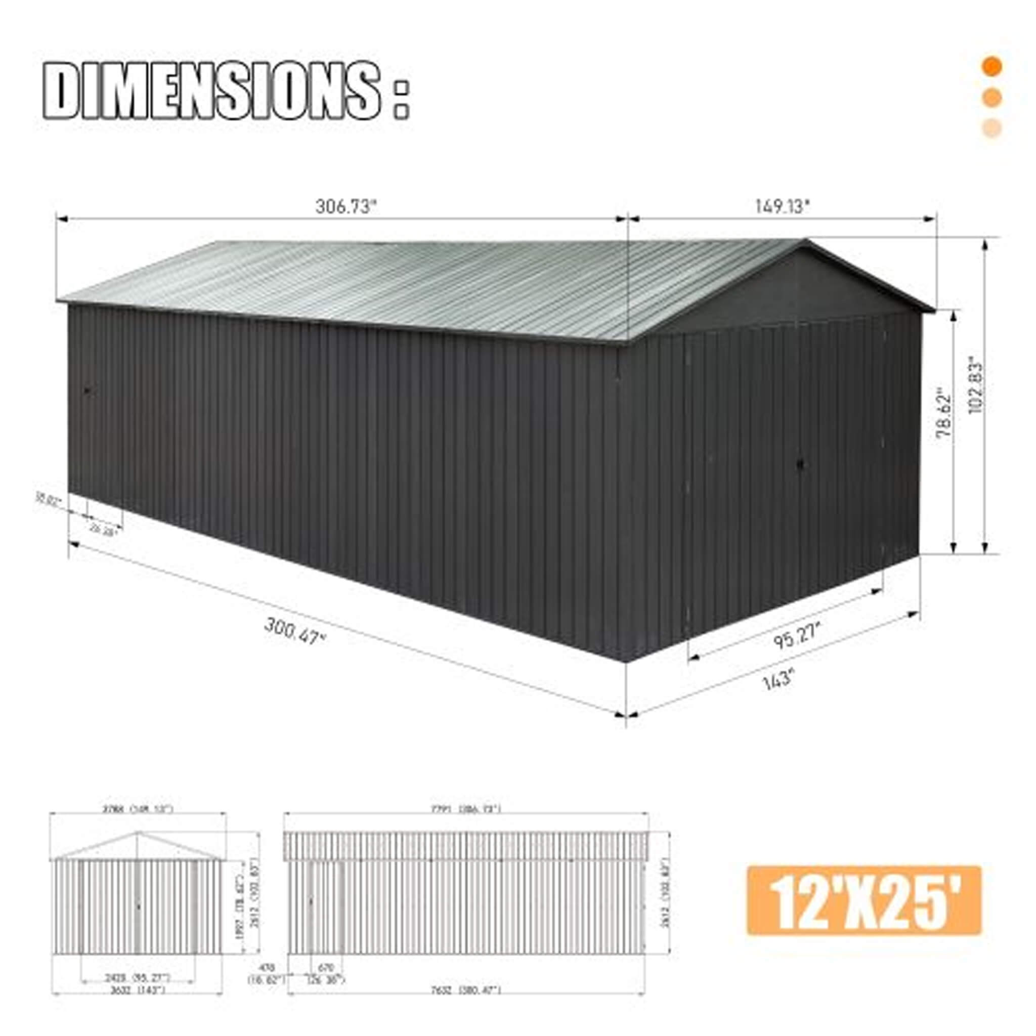 Extra-Large Outdoor Heavy-Duty Metal Garage Shed With Lockable Doors [No Floor] (SAK14093)