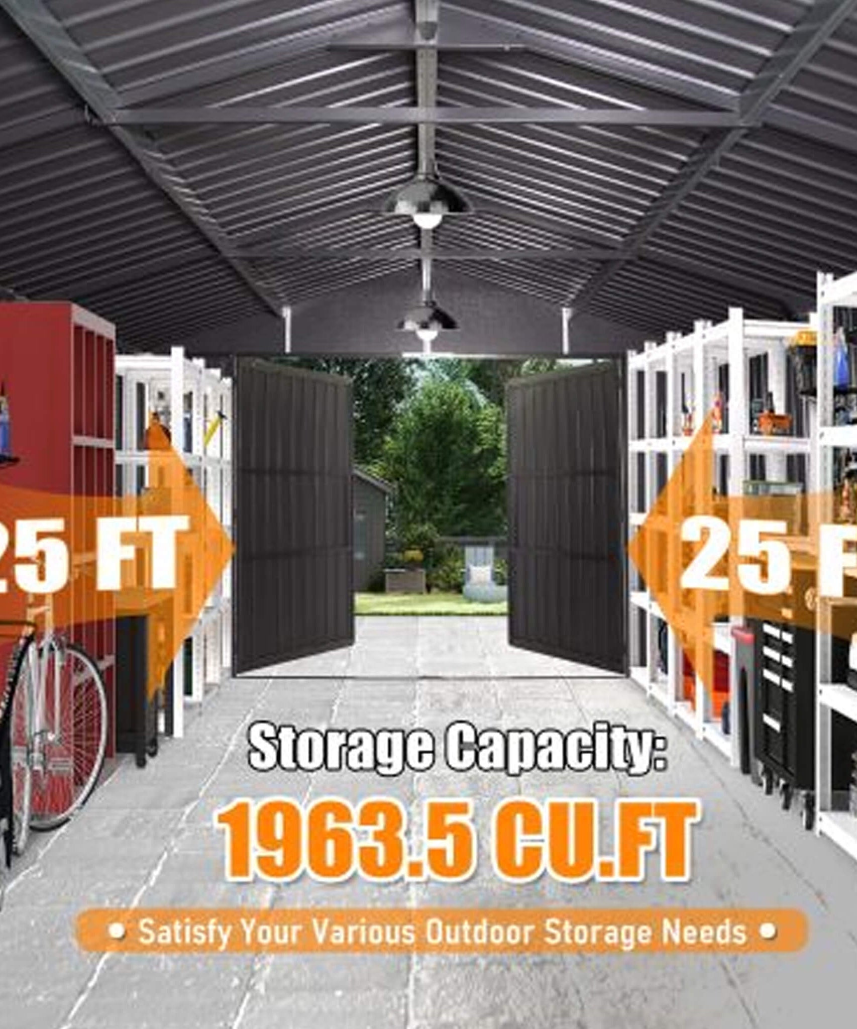 Extra-Large Outdoor Heavy-Duty Metal Garage Shed With Lockable Doors [No Floor] (SAK14093)