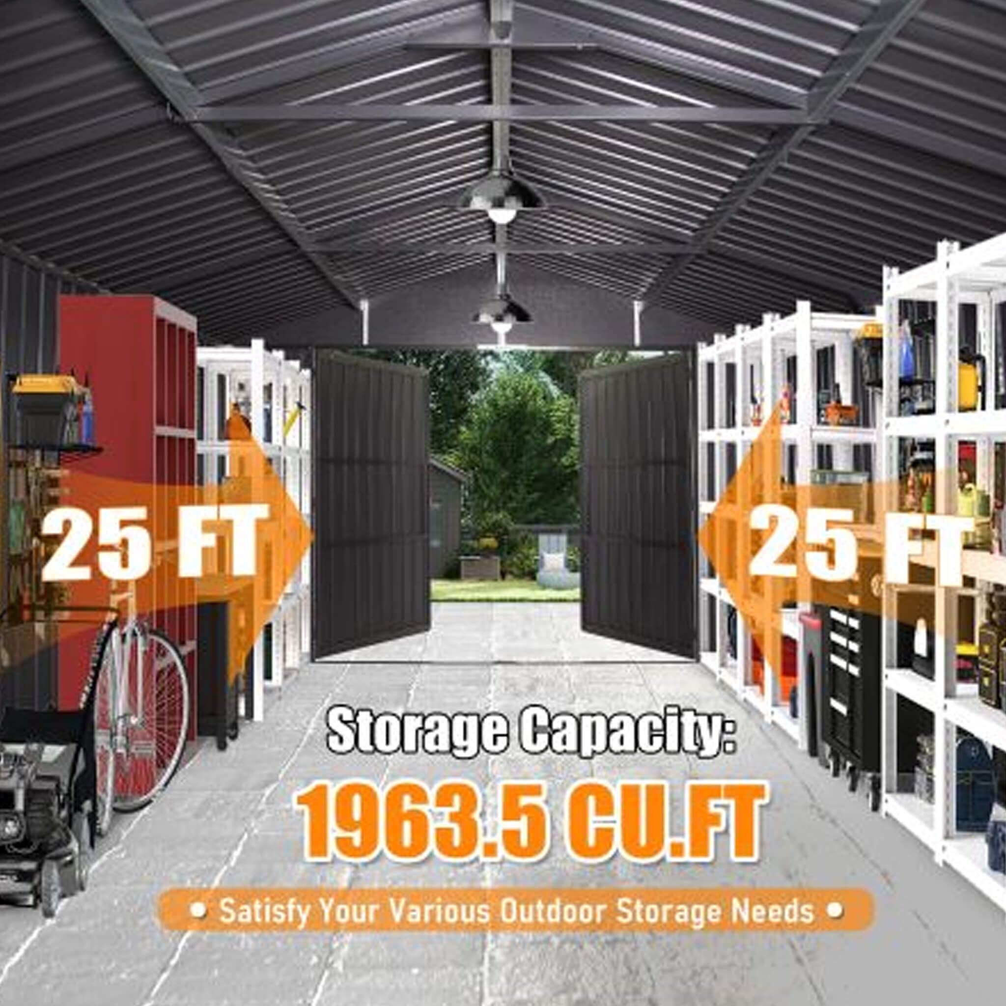 Extra-Large Outdoor Heavy-Duty Metal Garage Shed With Lockable Doors [No Floor] (SAK14093)