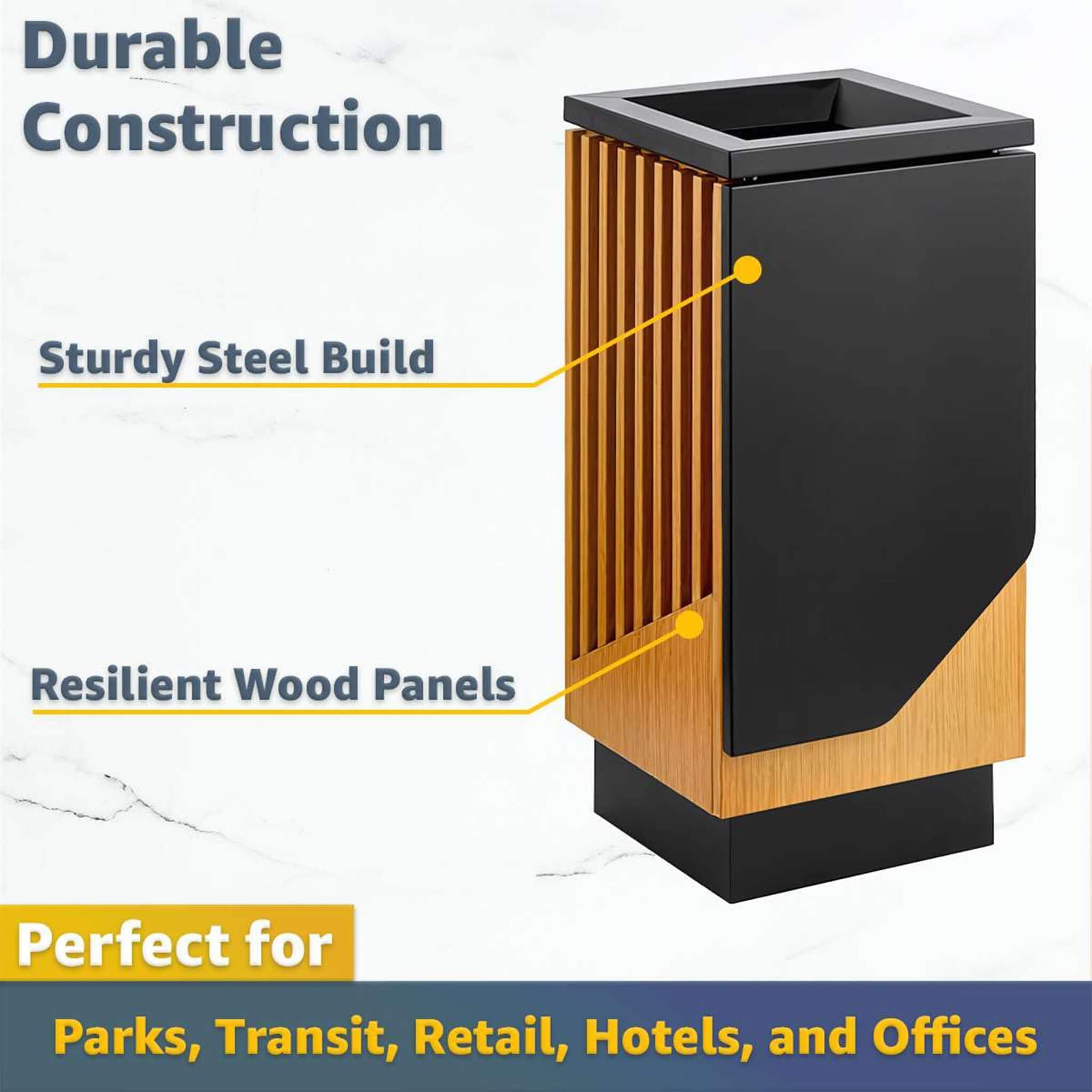13-Gallon Heavy-Duty Commercial Outdoor Square Decorative Trash Can (SAK30467)