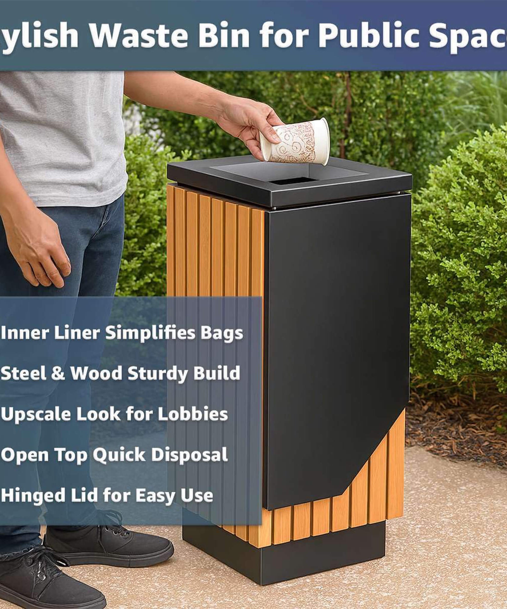 13-Gallon Heavy-Duty Commercial Outdoor Square Decorative Trash Can (SAK30467)