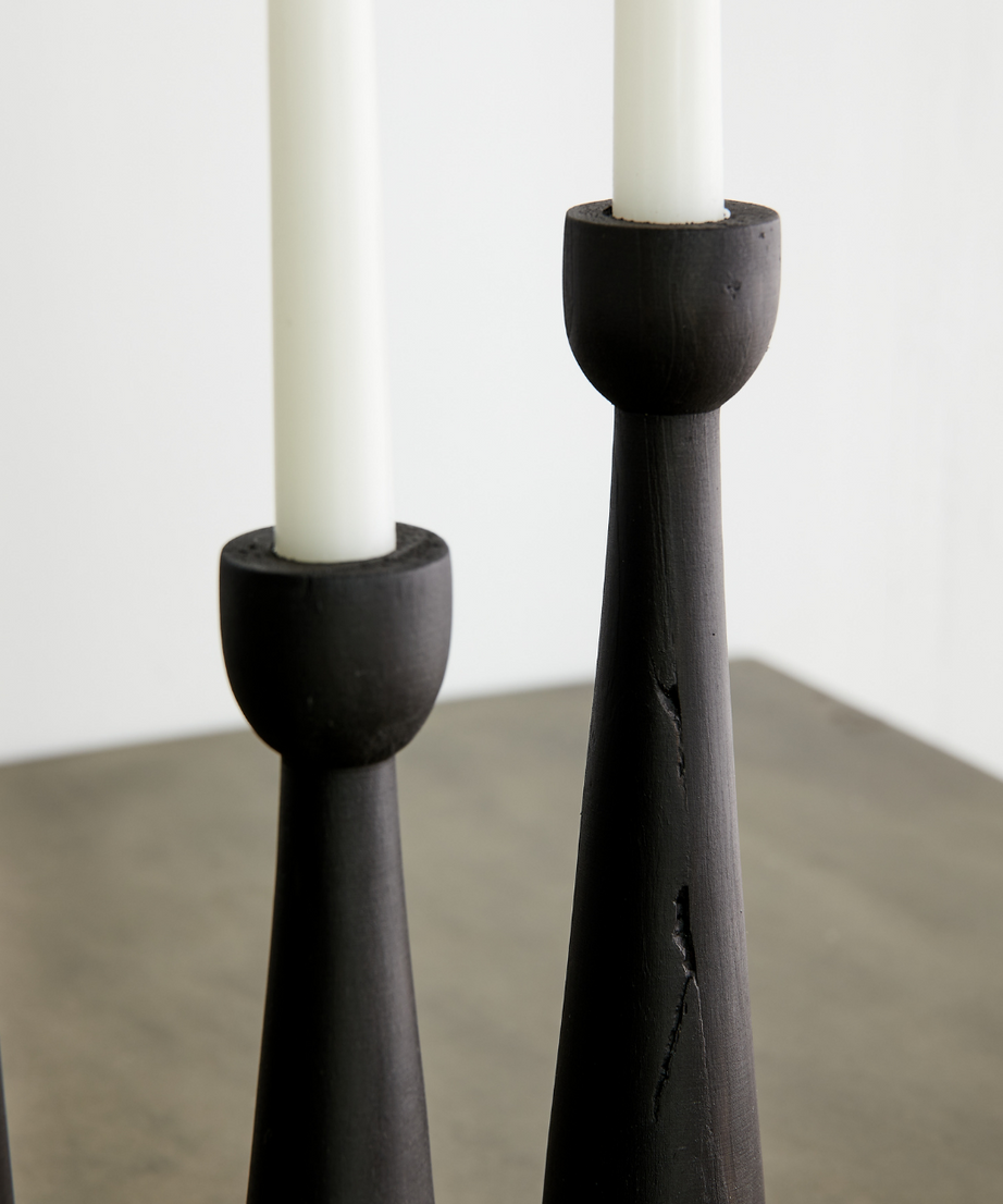 Tapered Candlestick Holder Pine Wood Cognac, Espresso, Natural