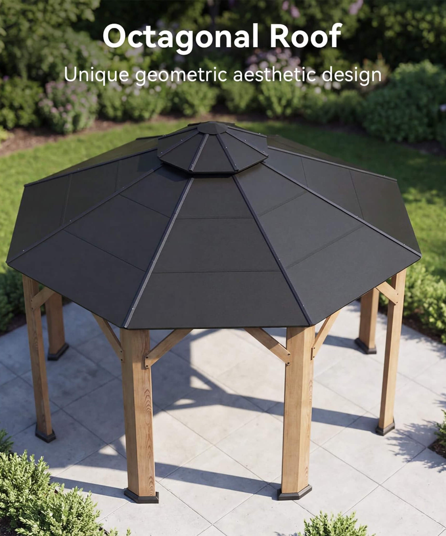 [13X13FT] Alora Cedar Wood Galvanized Steel Octagonal Hardtop Double Roof Gazebo (SAK17468)