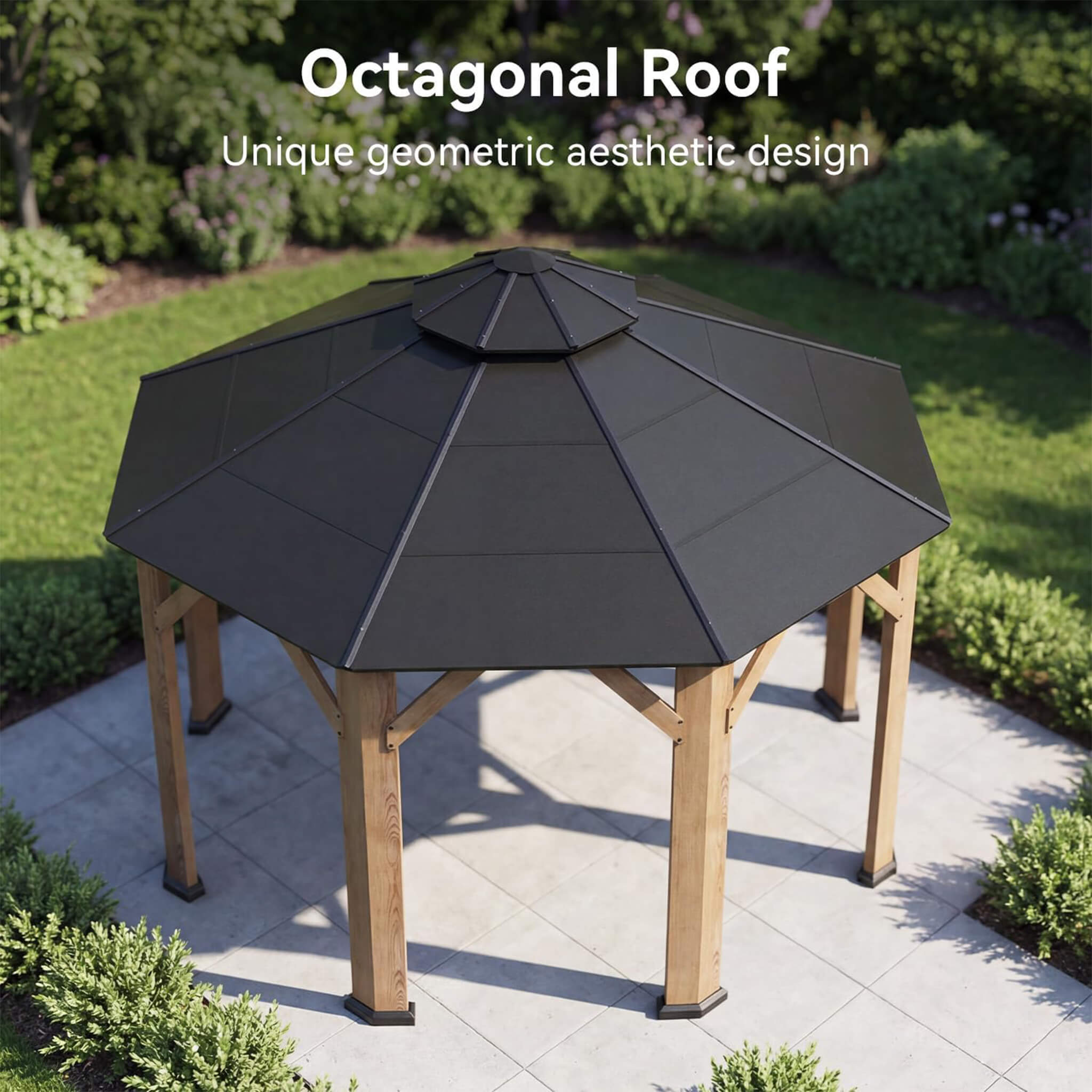 [13X13FT] Alora Cedar Wood Galvanized Steel Octagonal Hardtop Double Roof Gazebo (SAK17468)