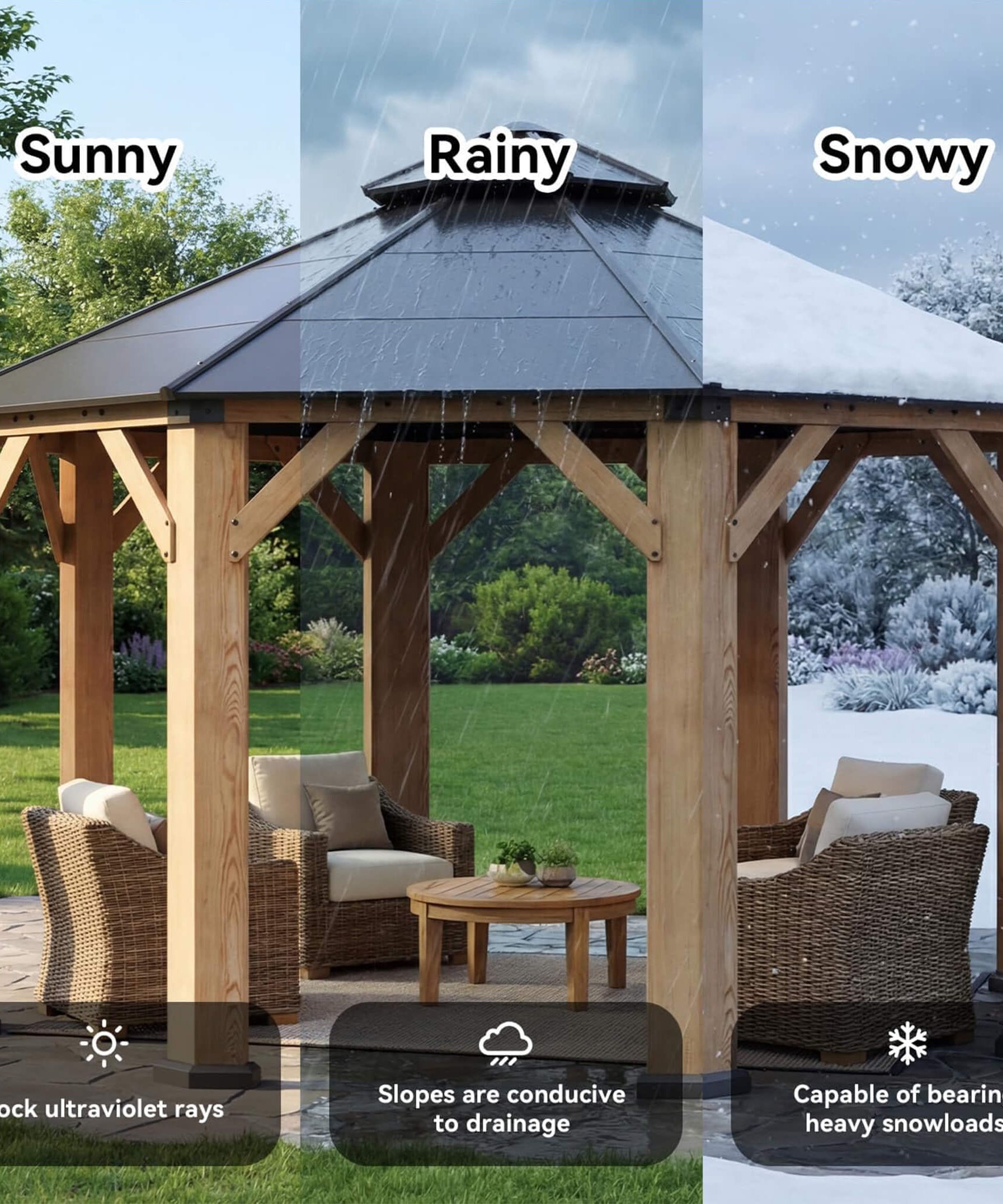 [13X13FT] Alora Cedar Wood Galvanized Steel Octagonal Hardtop Double Roof Gazebo (SAK17468)