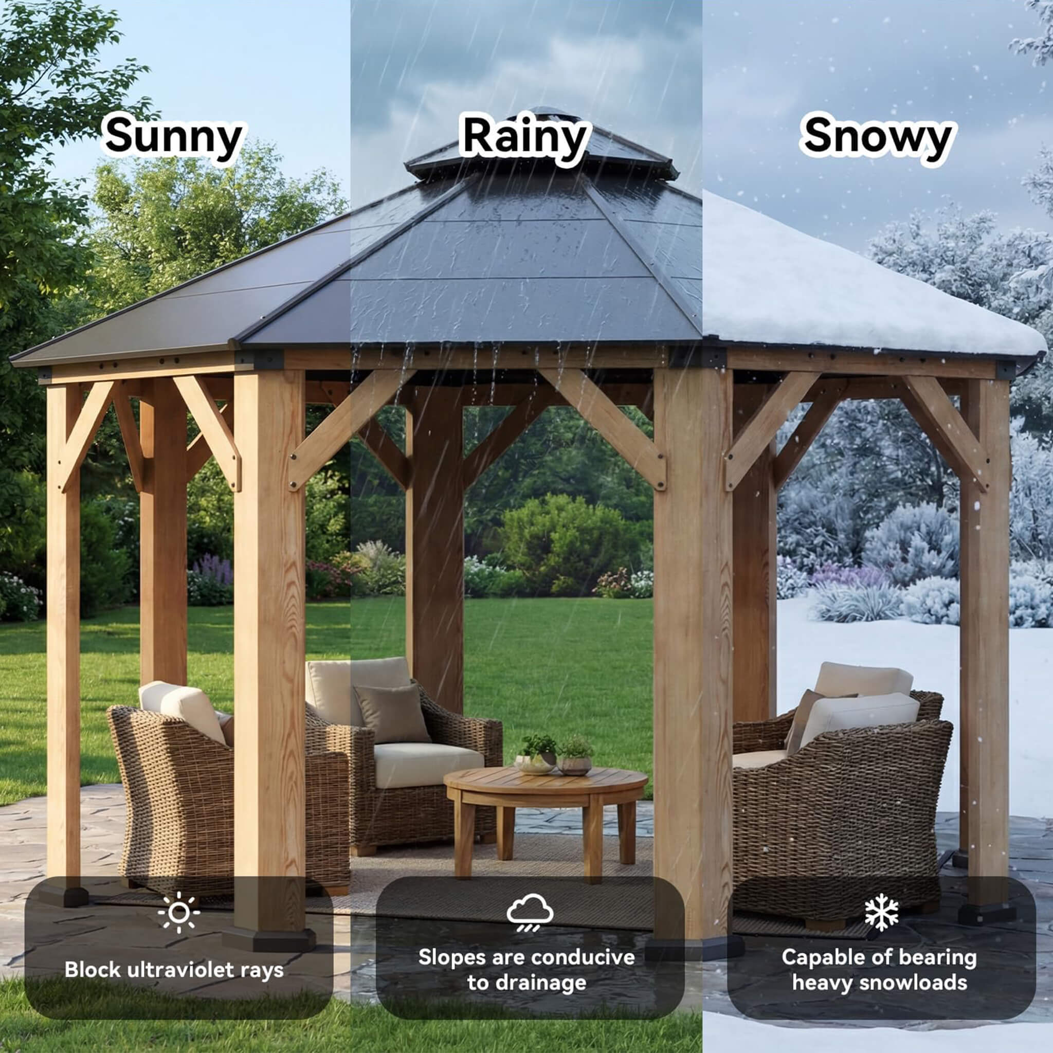 [13X13FT] Alora Cedar Wood Galvanized Steel Octagonal Hardtop Double Roof Gazebo (SAK17468)