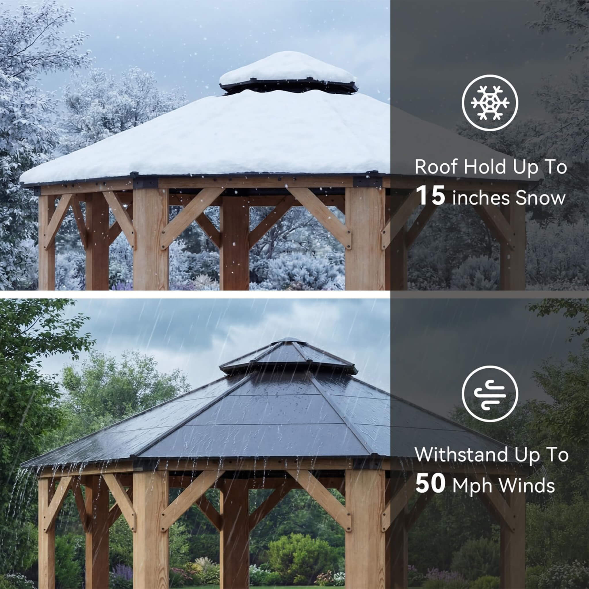 [13X13FT] Alora Cedar Wood Galvanized Steel Octagonal Hardtop Double Roof Gazebo (SAK17468)