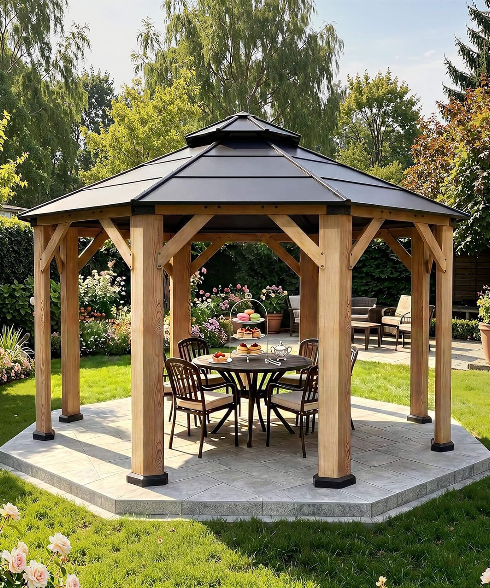 [13X13FT] Alora Premium All-Weather Octagonal Double Hardtop Cedar Wood Gazebo (SAK42795)