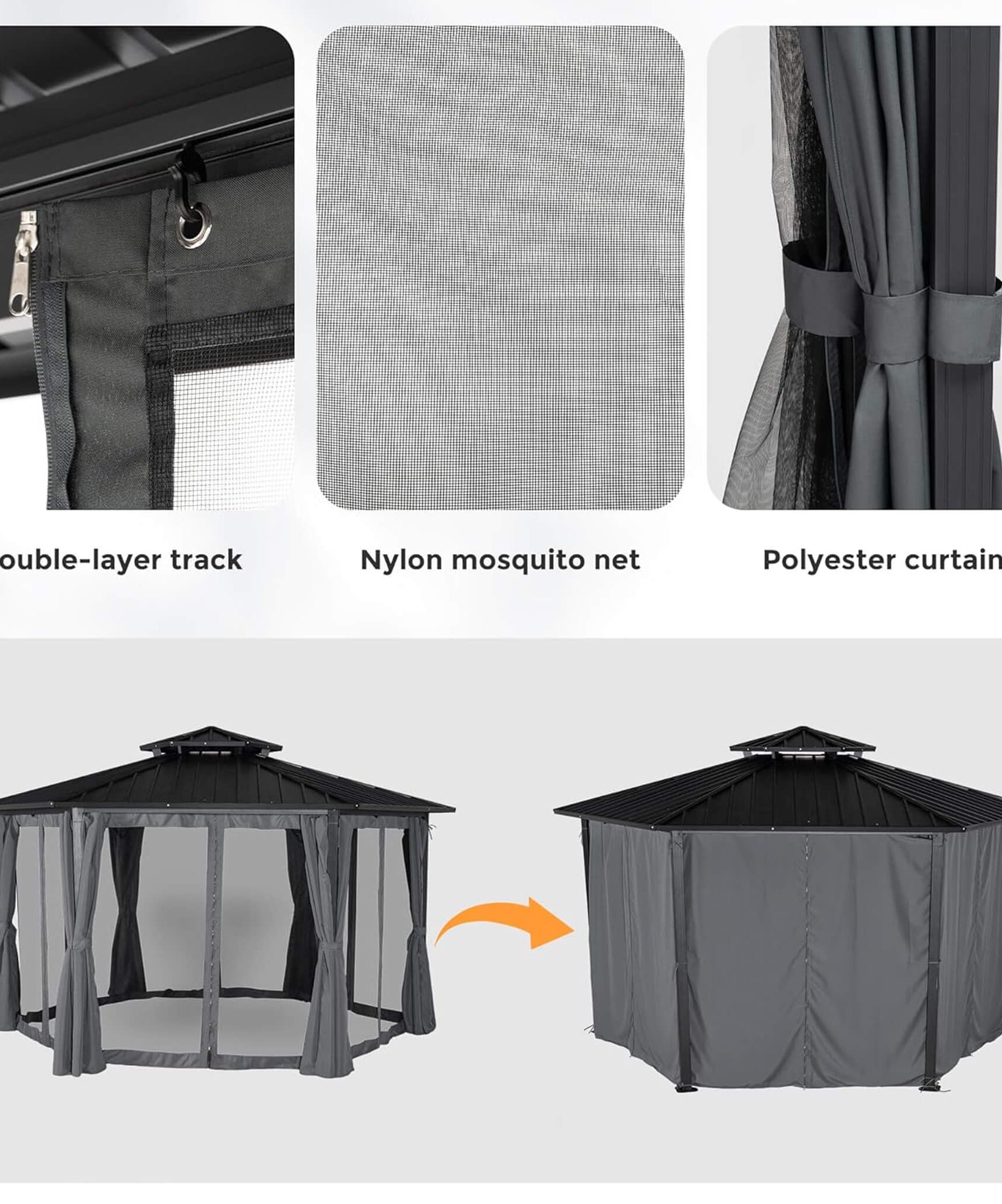 [13X15FT] Alora Hardtop Hexagonal Gazebo With Curtains And Netting [No Furniture] (SAK60713)