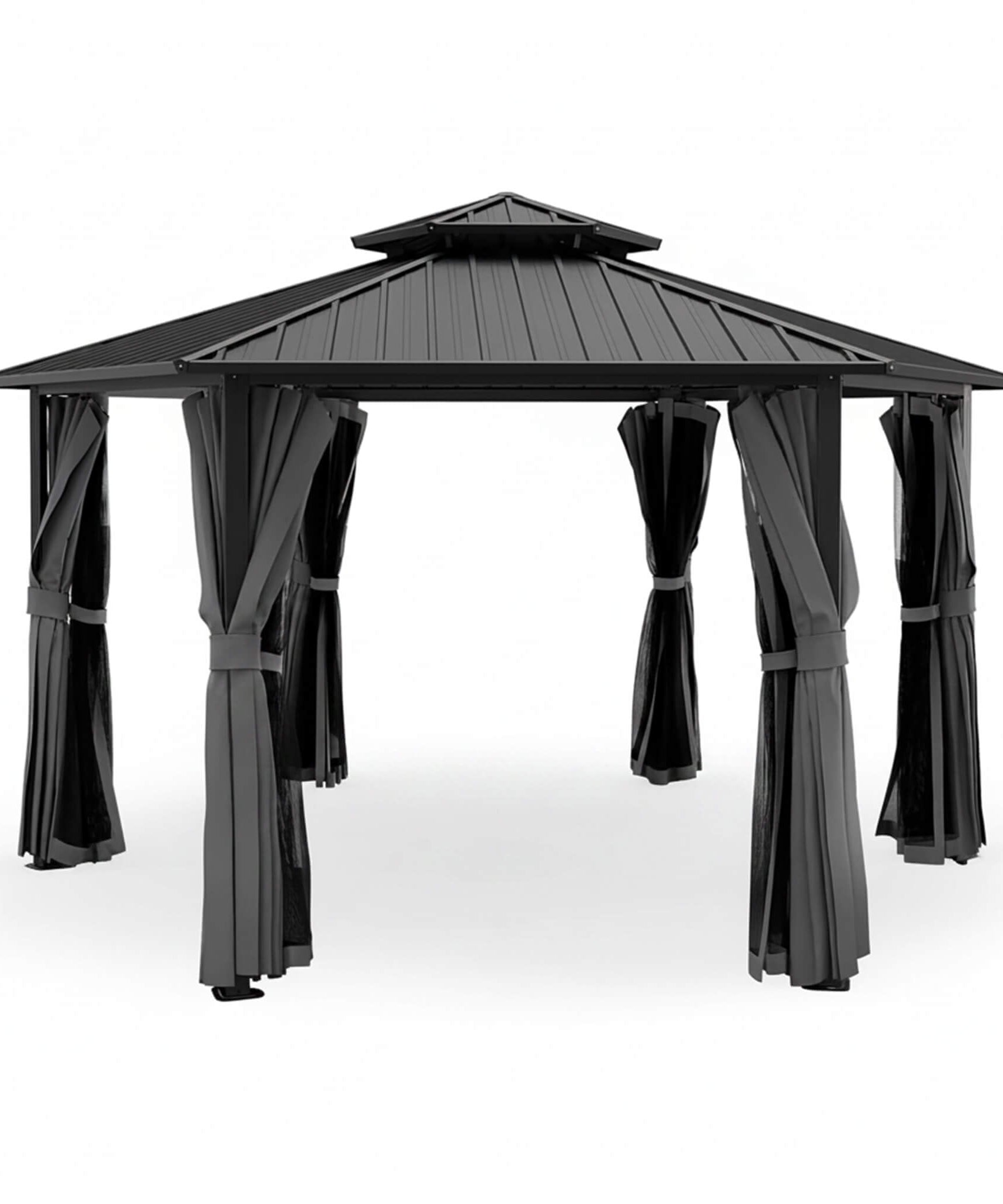 [13X15FT] Alora Hardtop Hexagonal Gazebo With Curtains And Netting [No Furniture] (SAK60713)