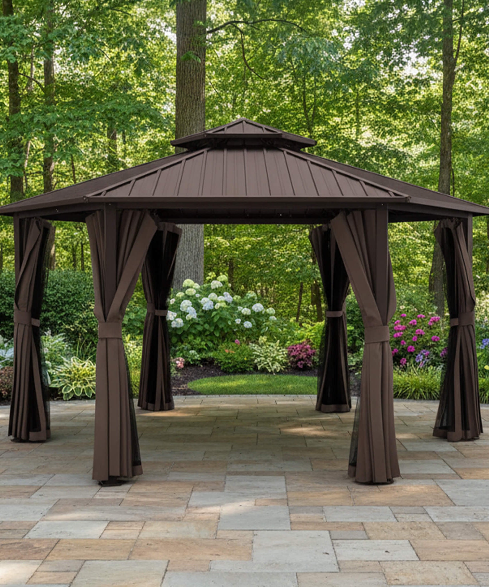 [13X15FT] Alora Hardtop Hexagonal Gazebo With Curtains And Netting [No Furniture] (SAK60713)