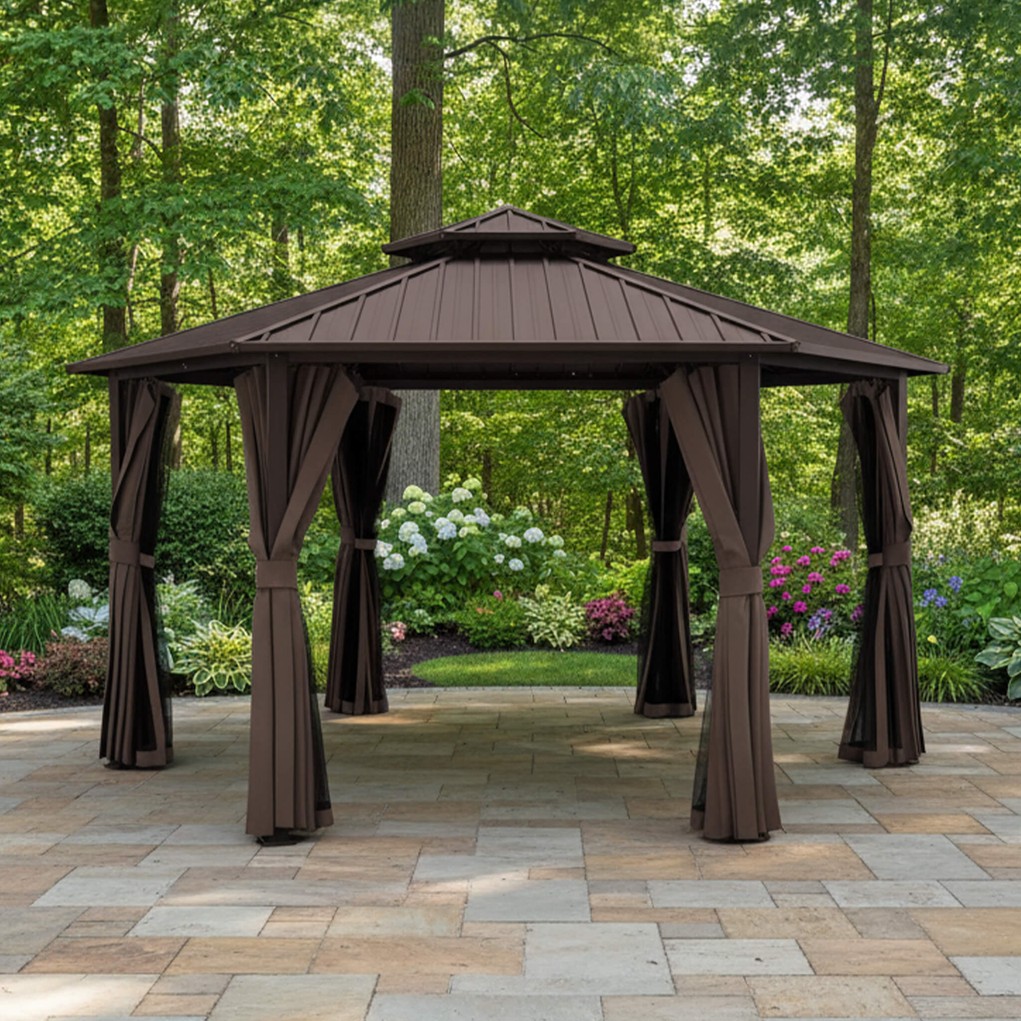 [13X15FT] Alora Hardtop Hexagonal Gazebo With Curtains And Netting [No Furniture] (SAK60713)