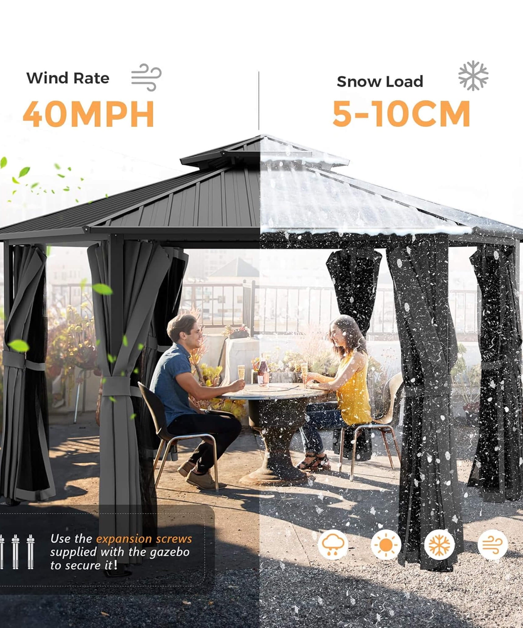 [13X15FT] Alora Hardtop Hexagonal Gazebo With Curtains And Netting [No Furniture] (SAK60713)