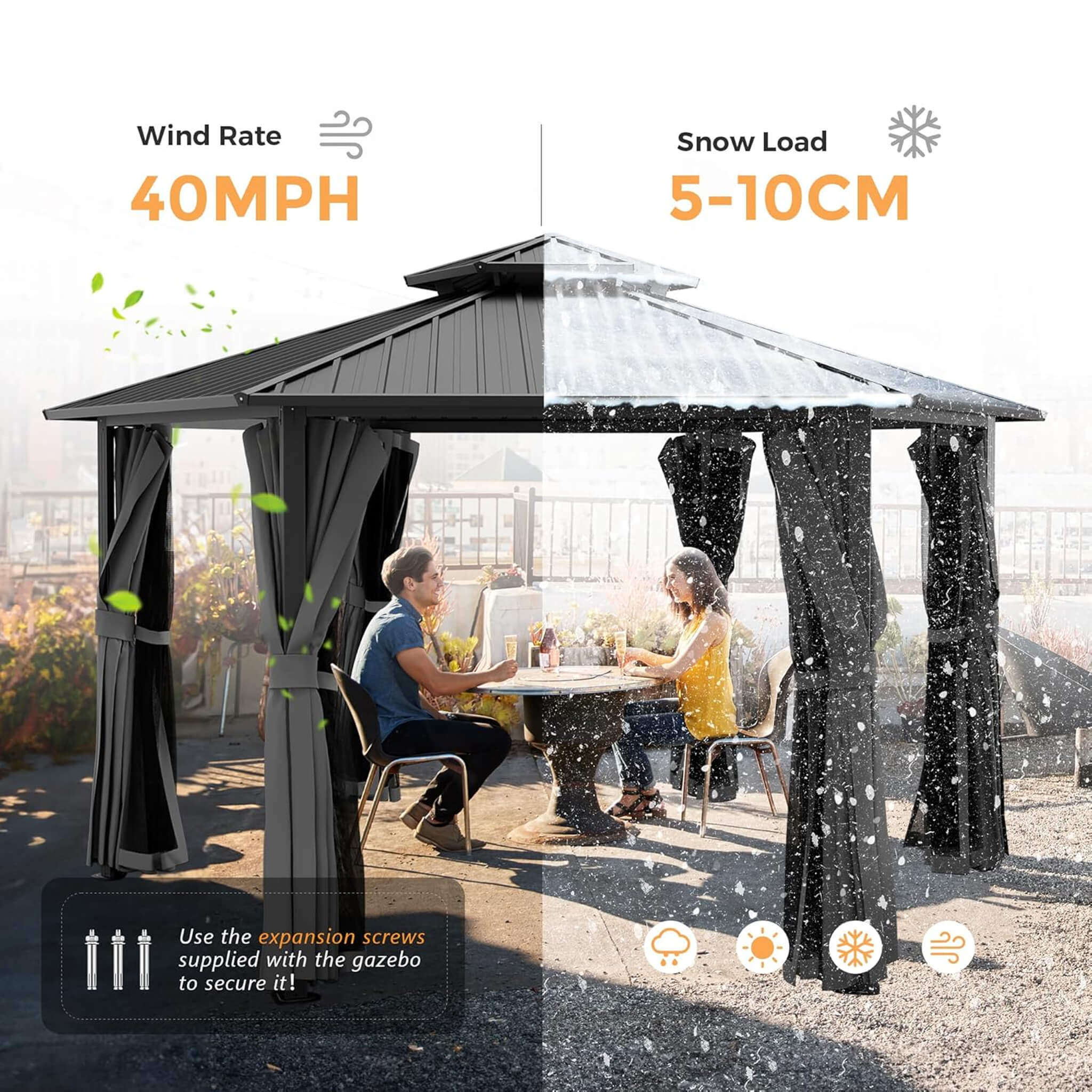 [13X15FT] Alora Hardtop Hexagonal Gazebo With Curtains And Netting [No Furniture] (SAK60713)