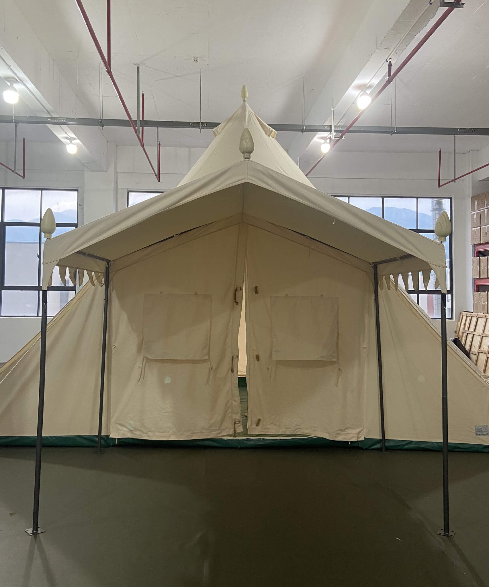 [13X19FT] Extra-Large Heavy-Duty Outdoor Four Seasons Glamping Canvas Bell Yurt Tent (SAK45688)