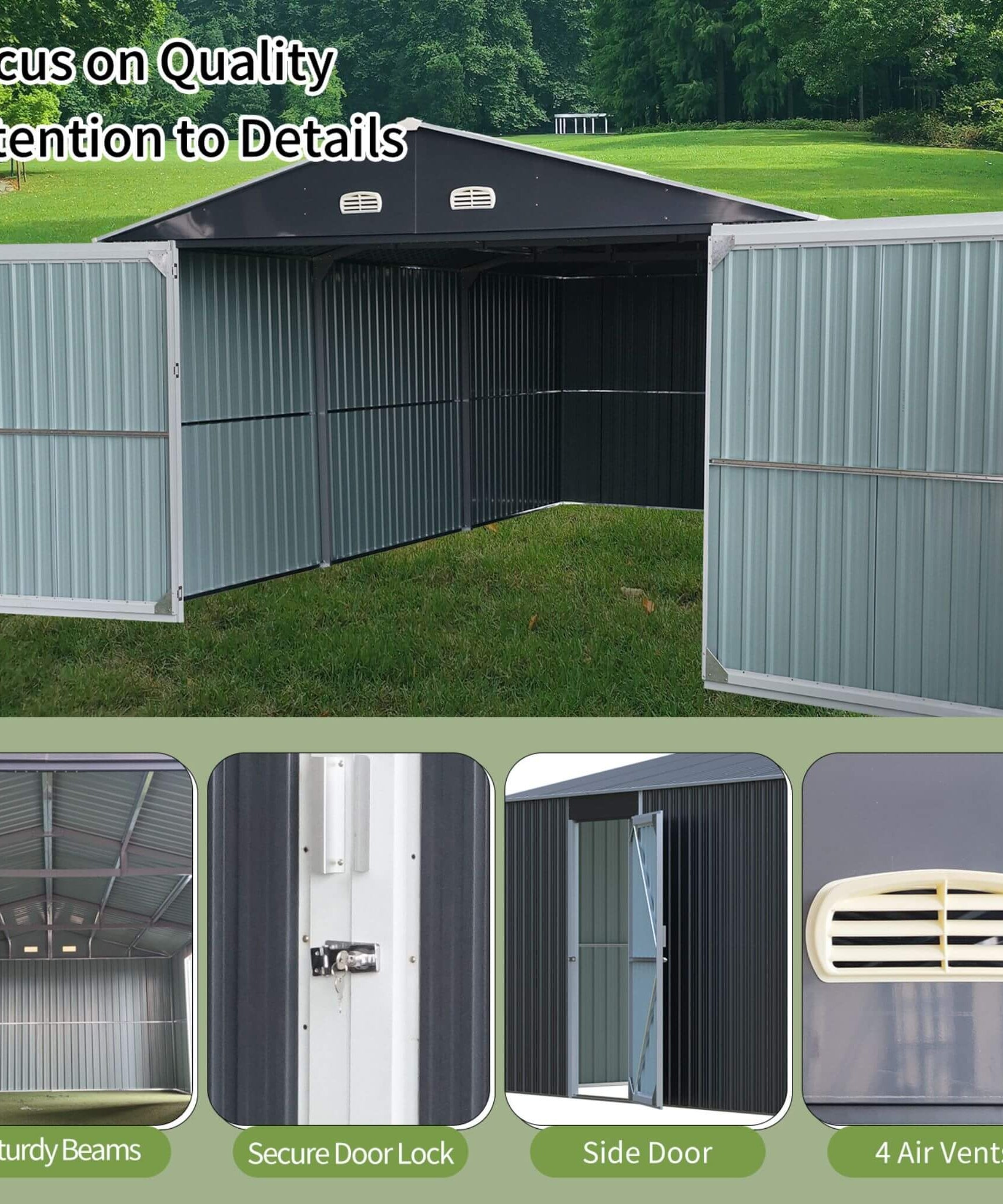 [13x20FT] Alora Large Heavy-Duty Outdoor Metal Storage Shed With Double Doors (SAK65331)