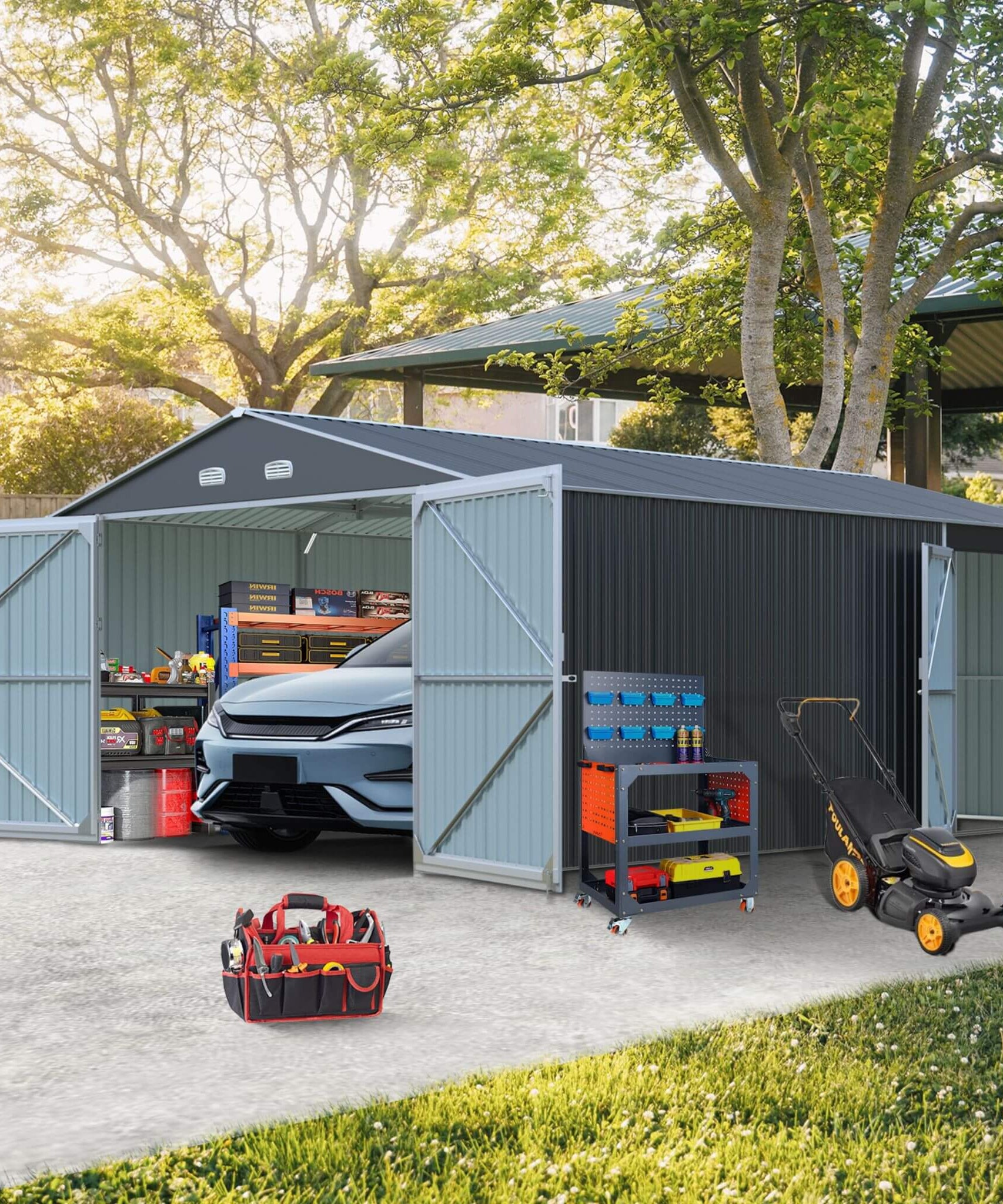 [13x20FT] Alora Large Heavy-Duty Outdoor Metal Storage Shed With Double Doors (SAK65331)