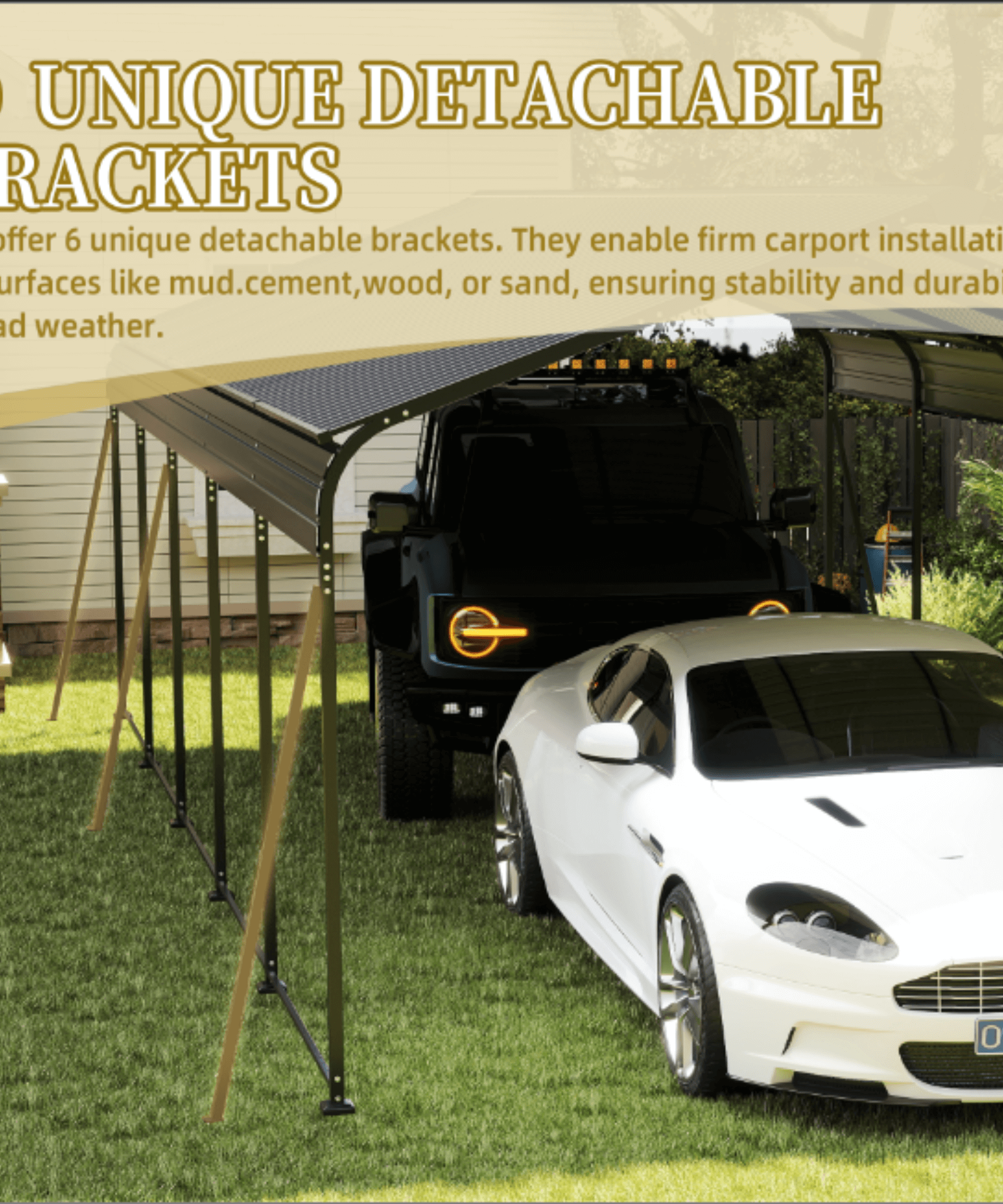 [13X26FT] Alora Heavy-Duty Weather-Resistant Outdoor Carport With Protective Film (SAK82451)
