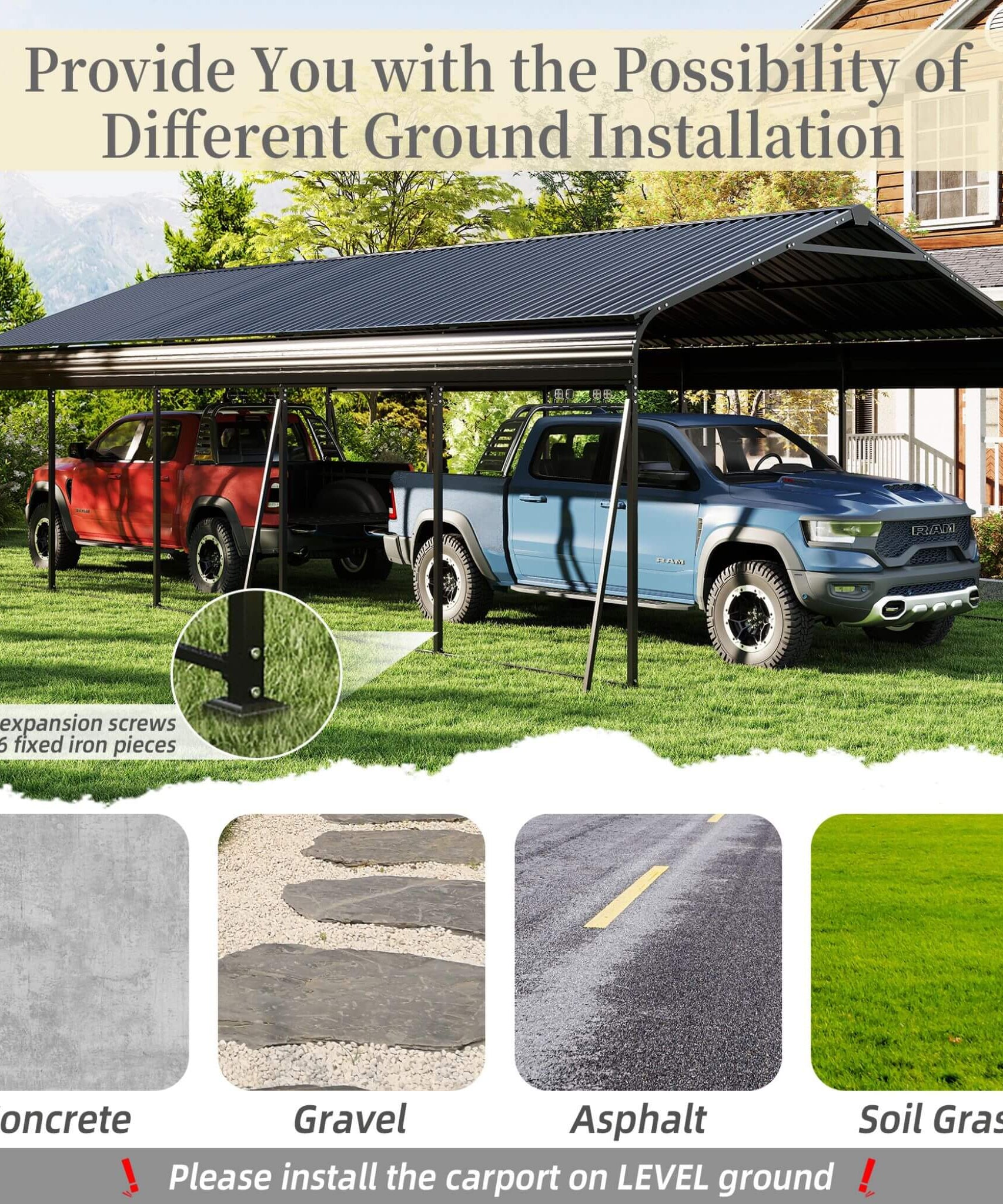[13X26FT] Alora Heavy-Duty Weather-Resistant Outdoor Carport With Protective Film (SAK82451)